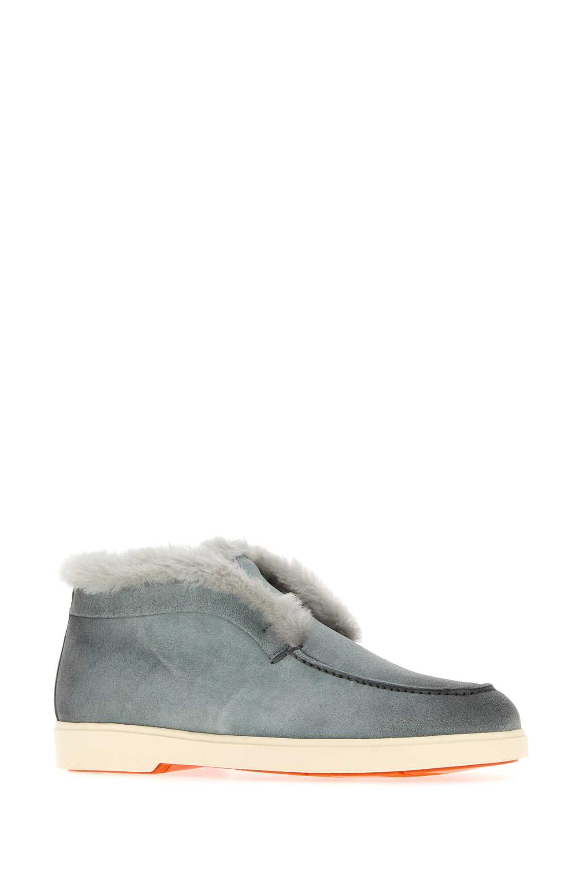 Santoni Women Dark Grey Suede Fortune Slip Ons SANTONI
