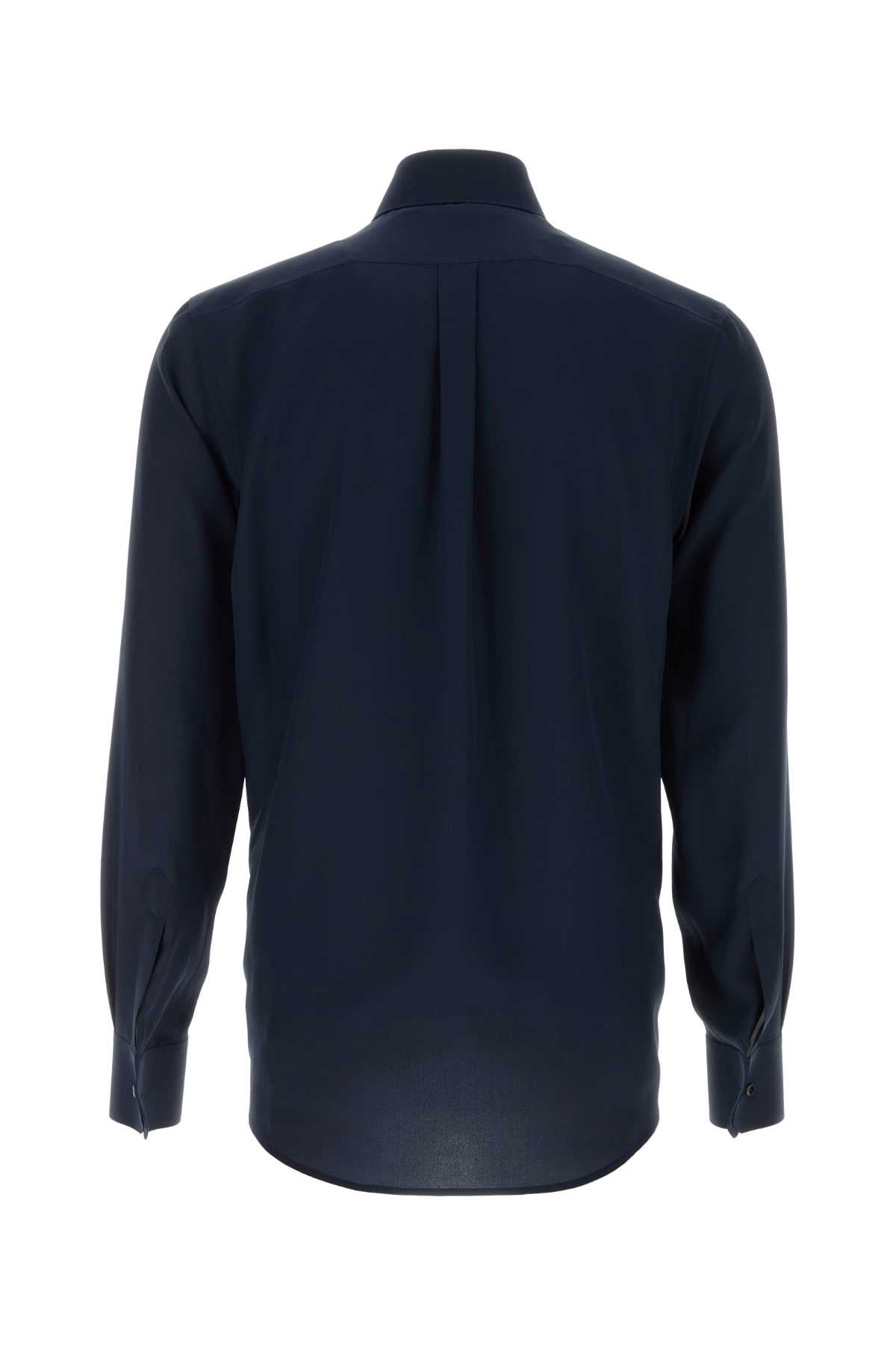 Dolce & Gabbana Men Navy Blue Crepe Shirt DOLCE & GABBANA