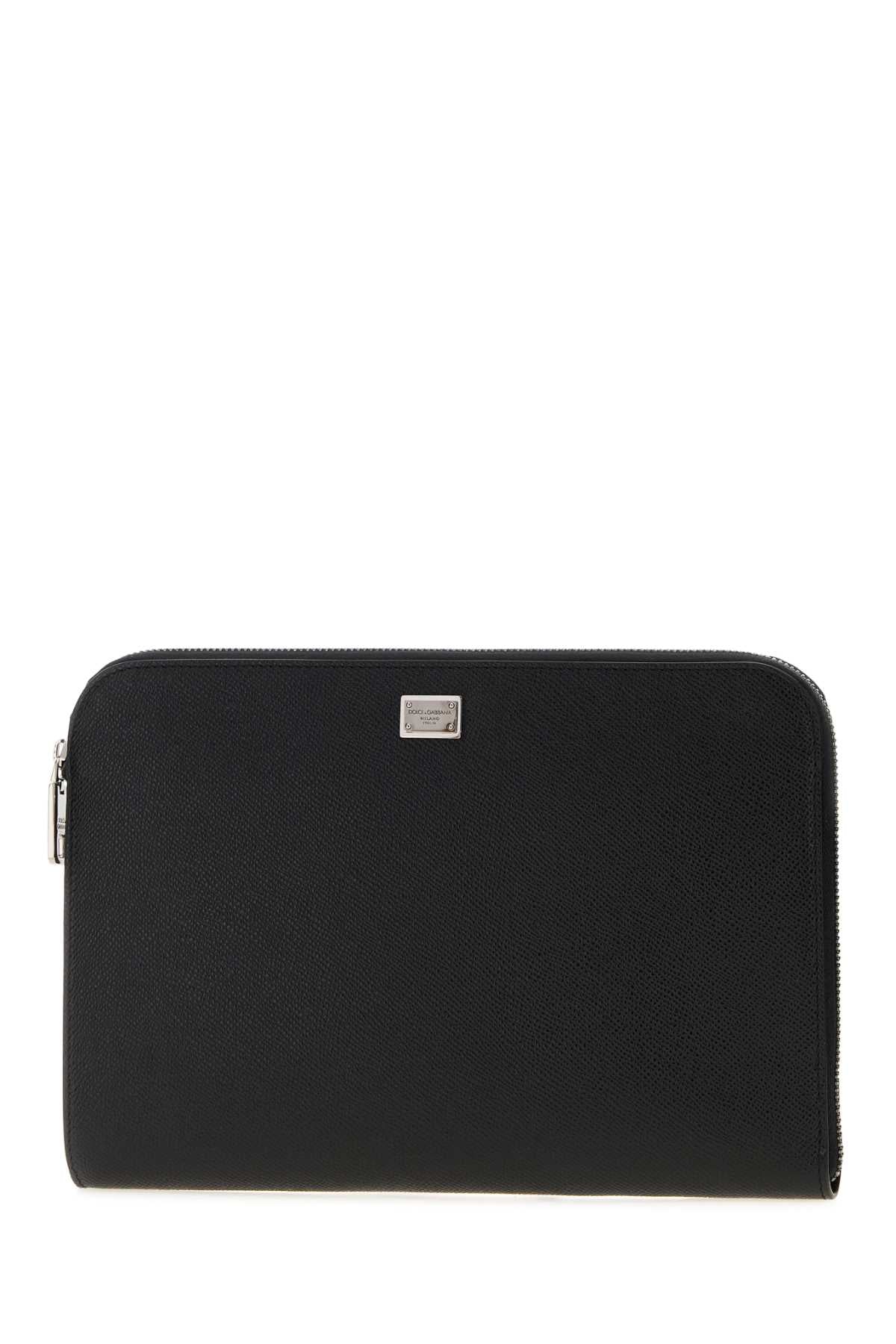 Dolce & Gabbana Men Black Leather Sicily Clutch DOLCE & GABBANA