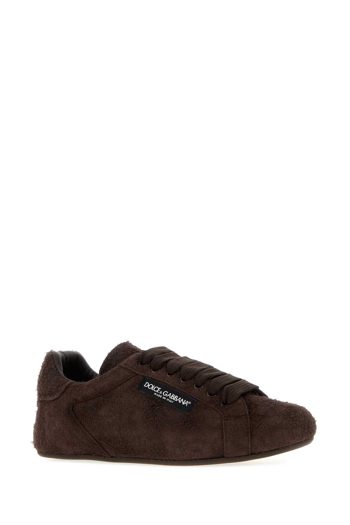 Dolce & Gabbana Men Dark Brown Suede Portofino Sneakers DOLCE & GABBANA