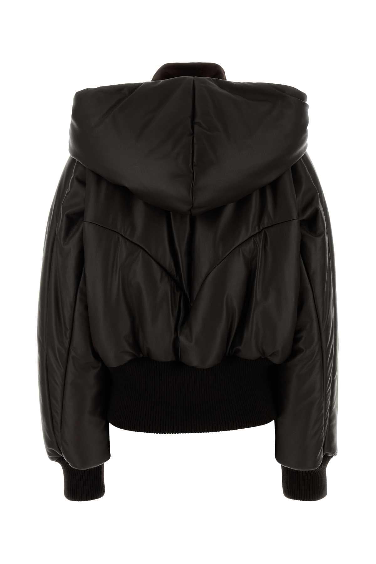 The Attico Women Chocolate Leather Bomber Jacket THE ATTICO