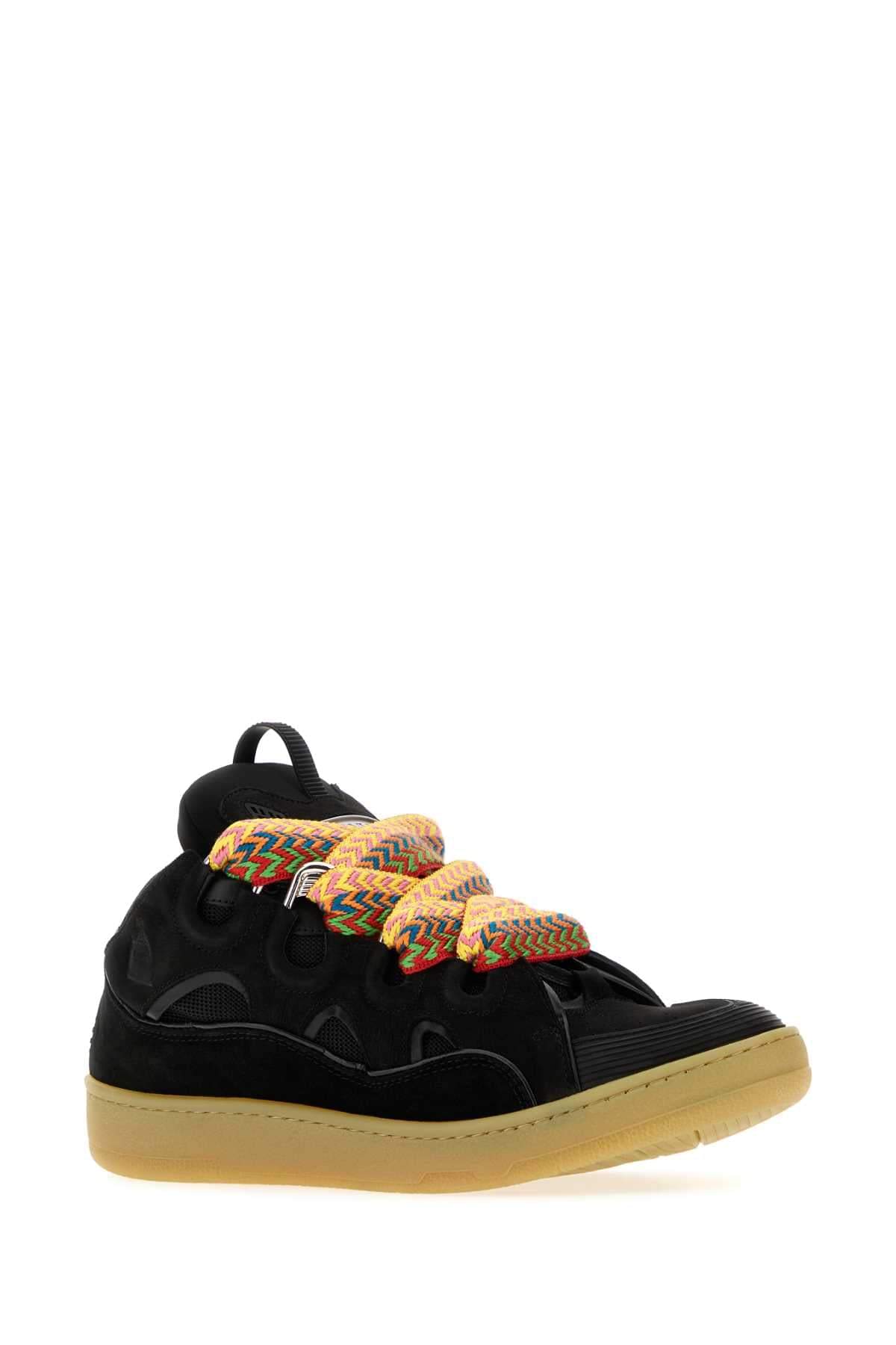Lanvin Men Black Leather And Fabric Curb Sneakers LANVIN
