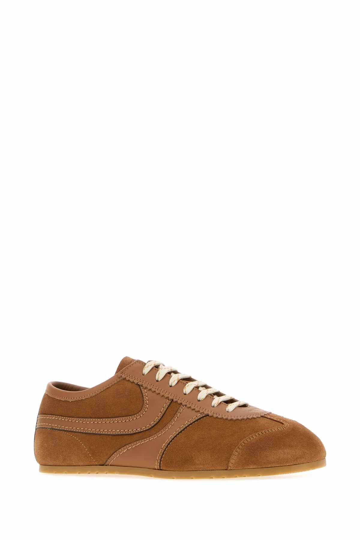 Dries Van Noten Men Camel Suede And Leather Sneakers DRIES VAN NOTEN