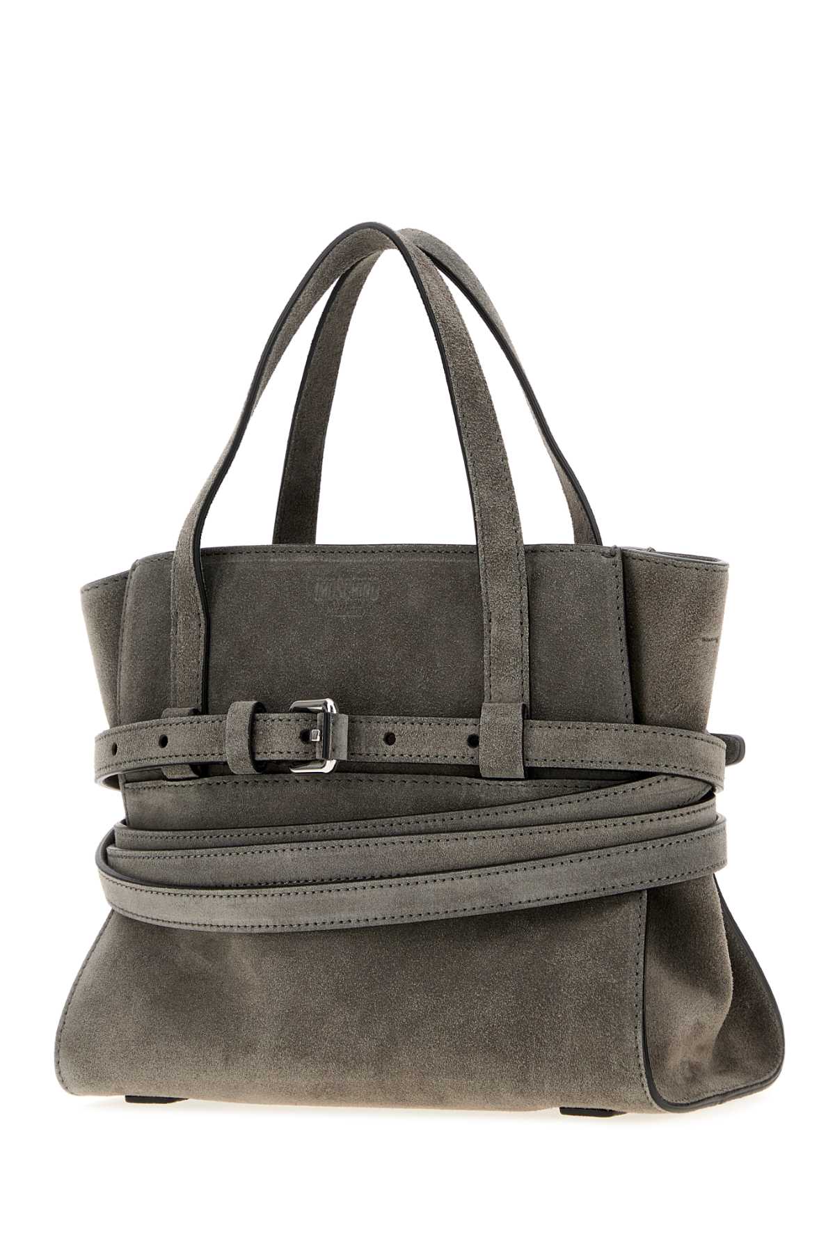 Moschino Women Grey Suede Moschino Tie Me Handbag MOSCHINO