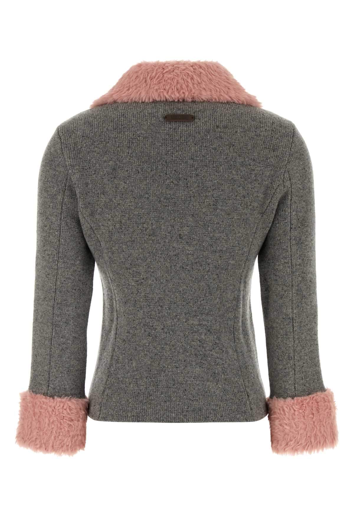Moschino Women Melange Grey Wool Blend Cardigan MOSCHINO