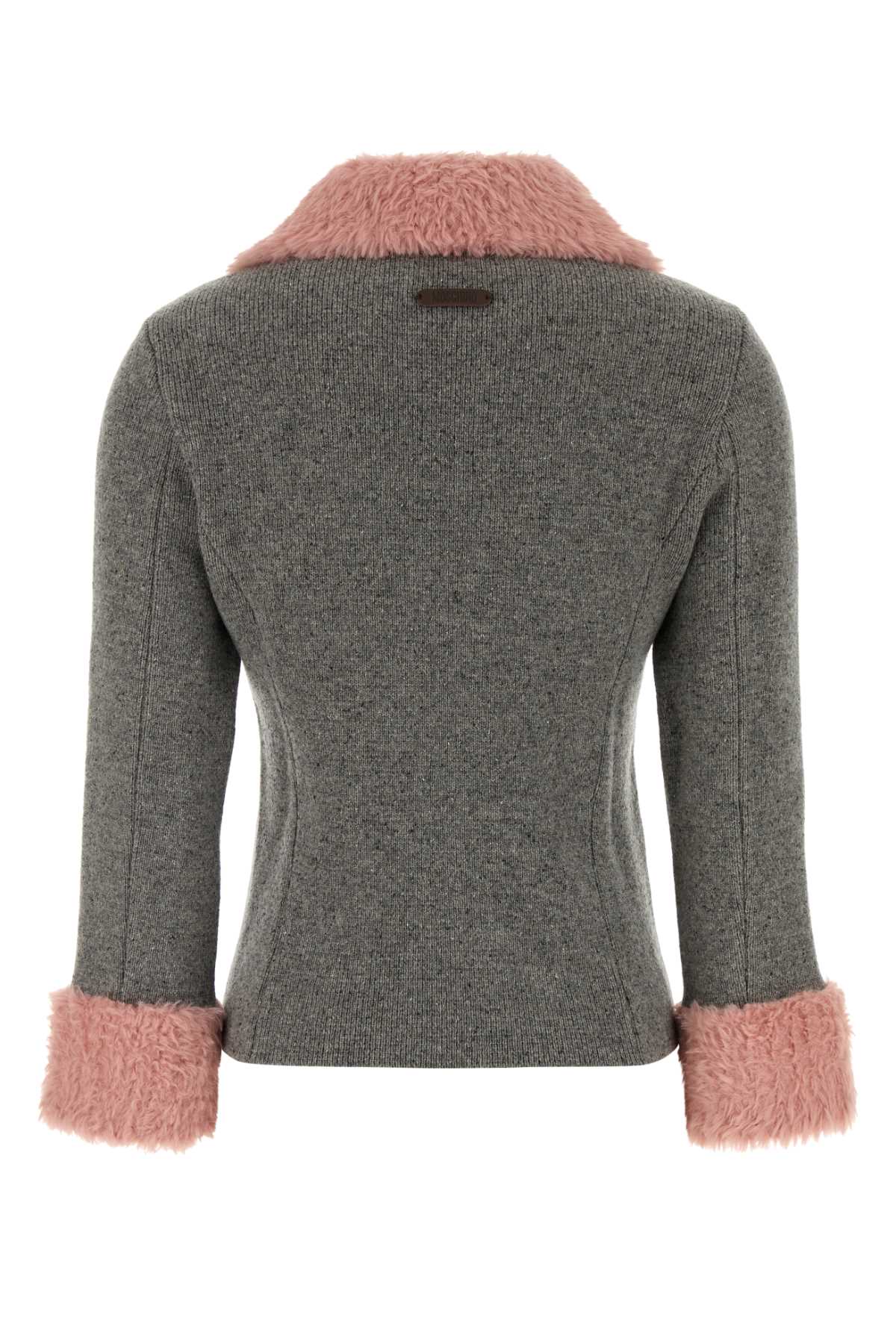 Moschino Women Melange Grey Wool Blend Cardigan MOSCHINO