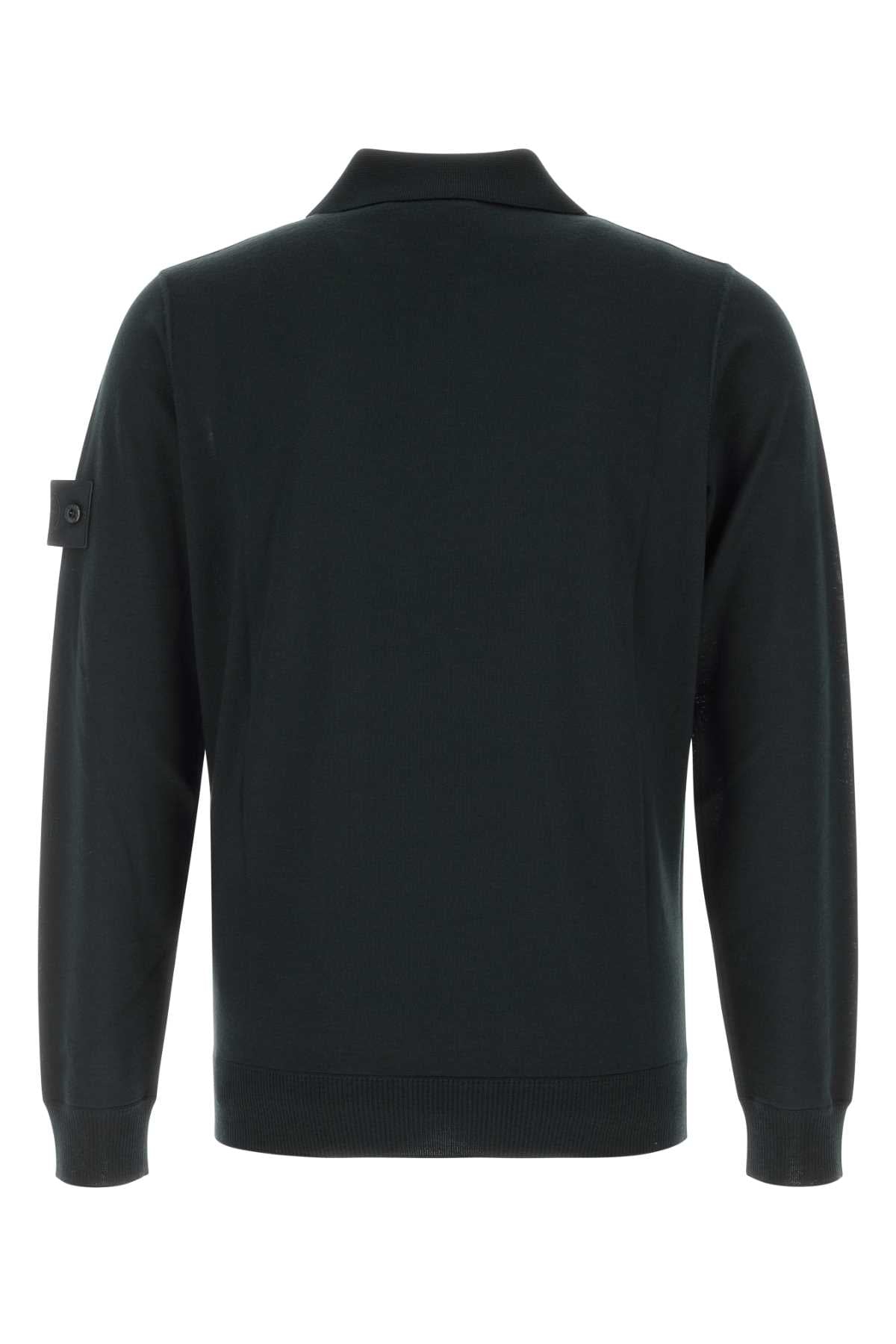 Stone Island Men Black Wool Polo Shirt STONE ISLAND