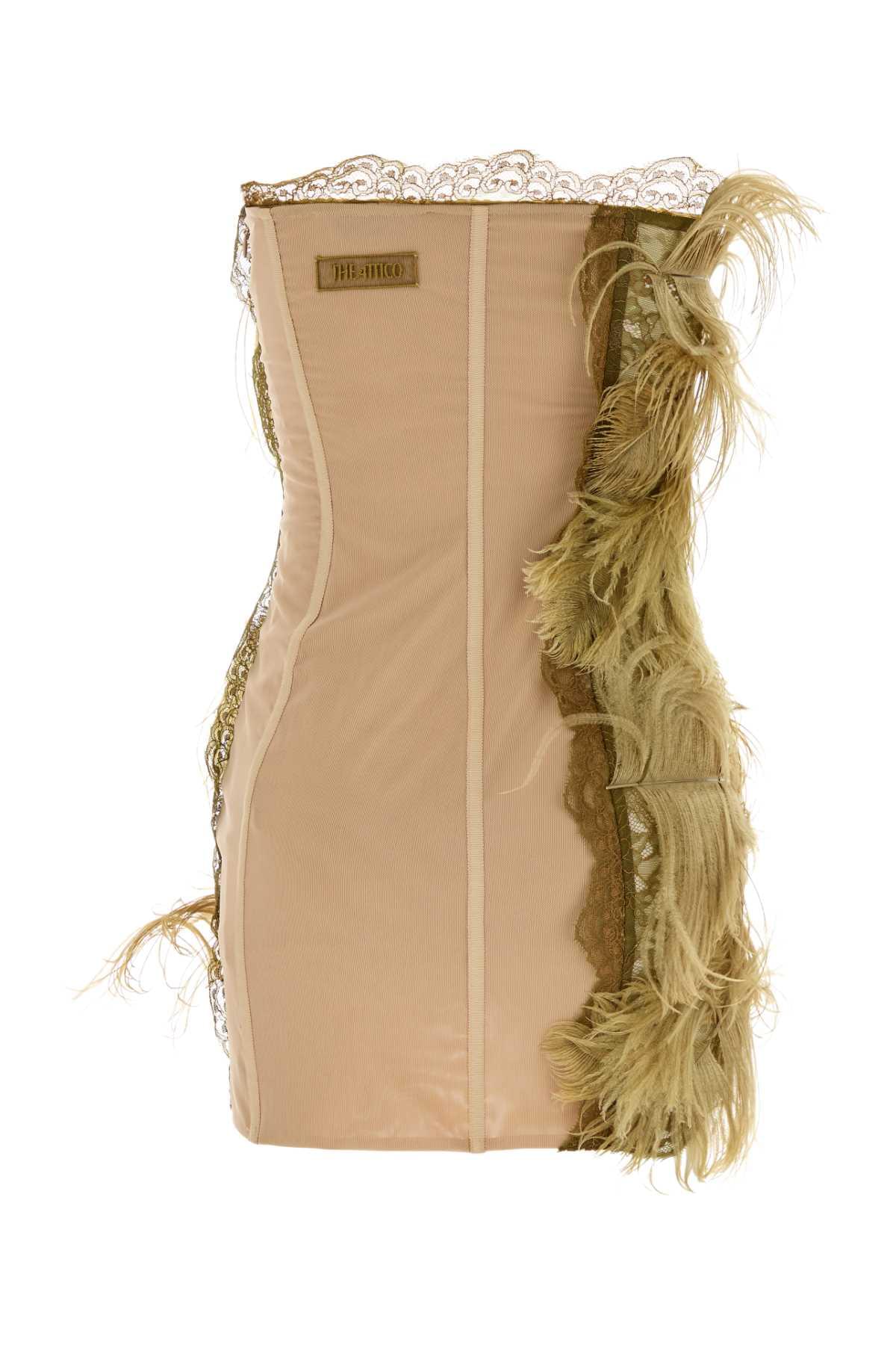 The Attico Women Olive Green Lace And Mesh Min Dress THE ATTICO