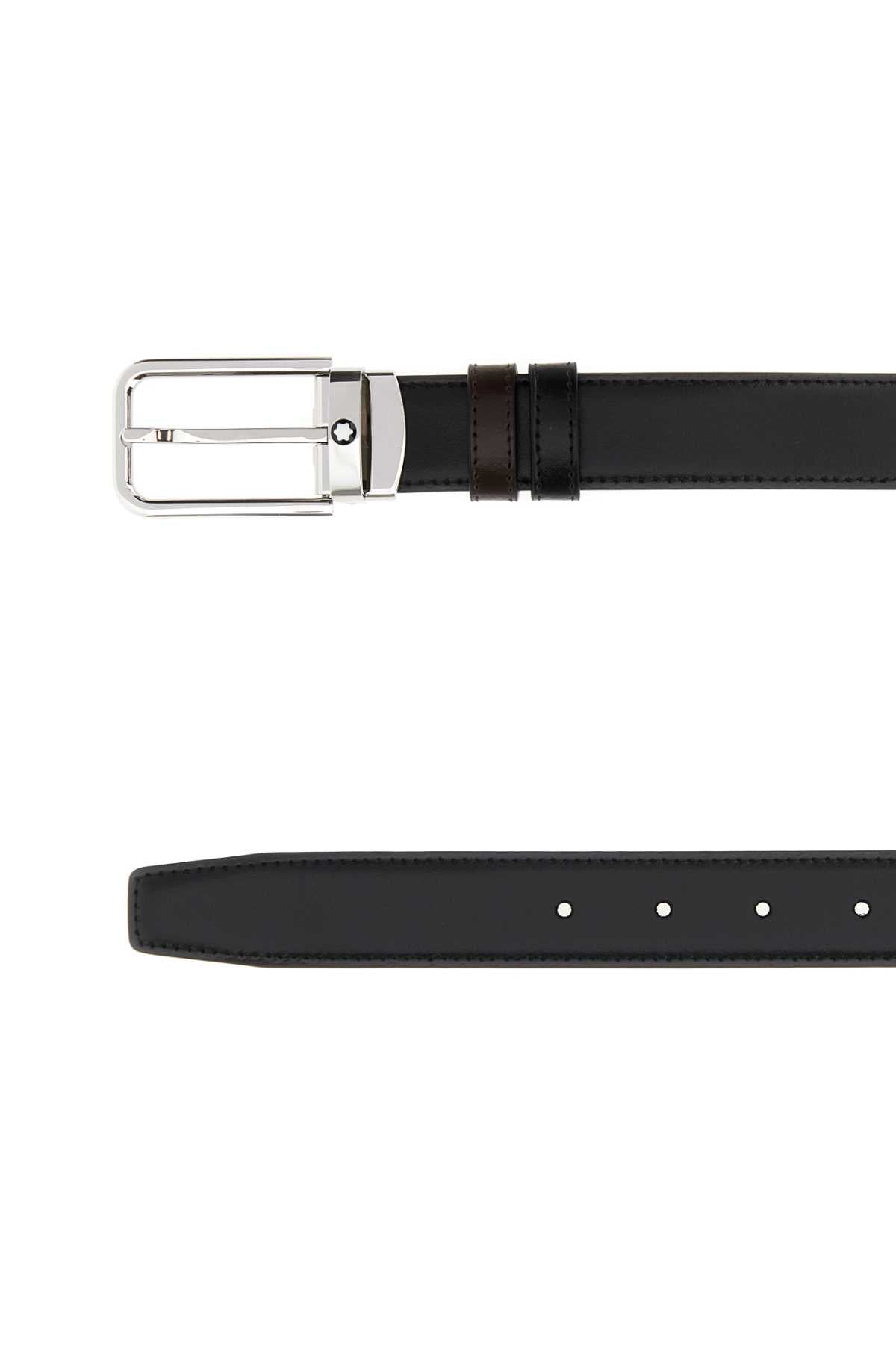 Montblanc Men Black Leather Reversible Belt MONTBLANC