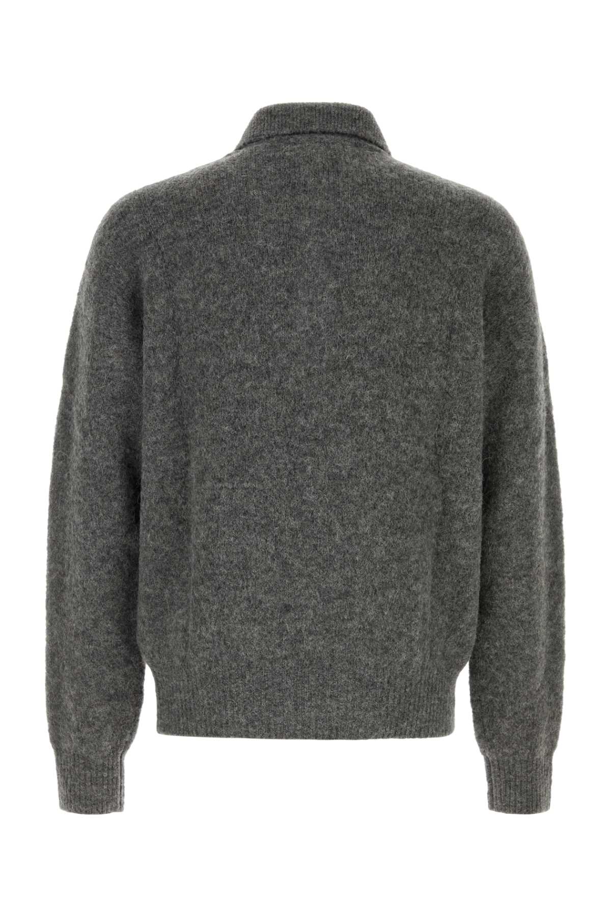 Ami Men Dark Grey Stretch Alpaca Blend Polo Shirt AMI PARIS