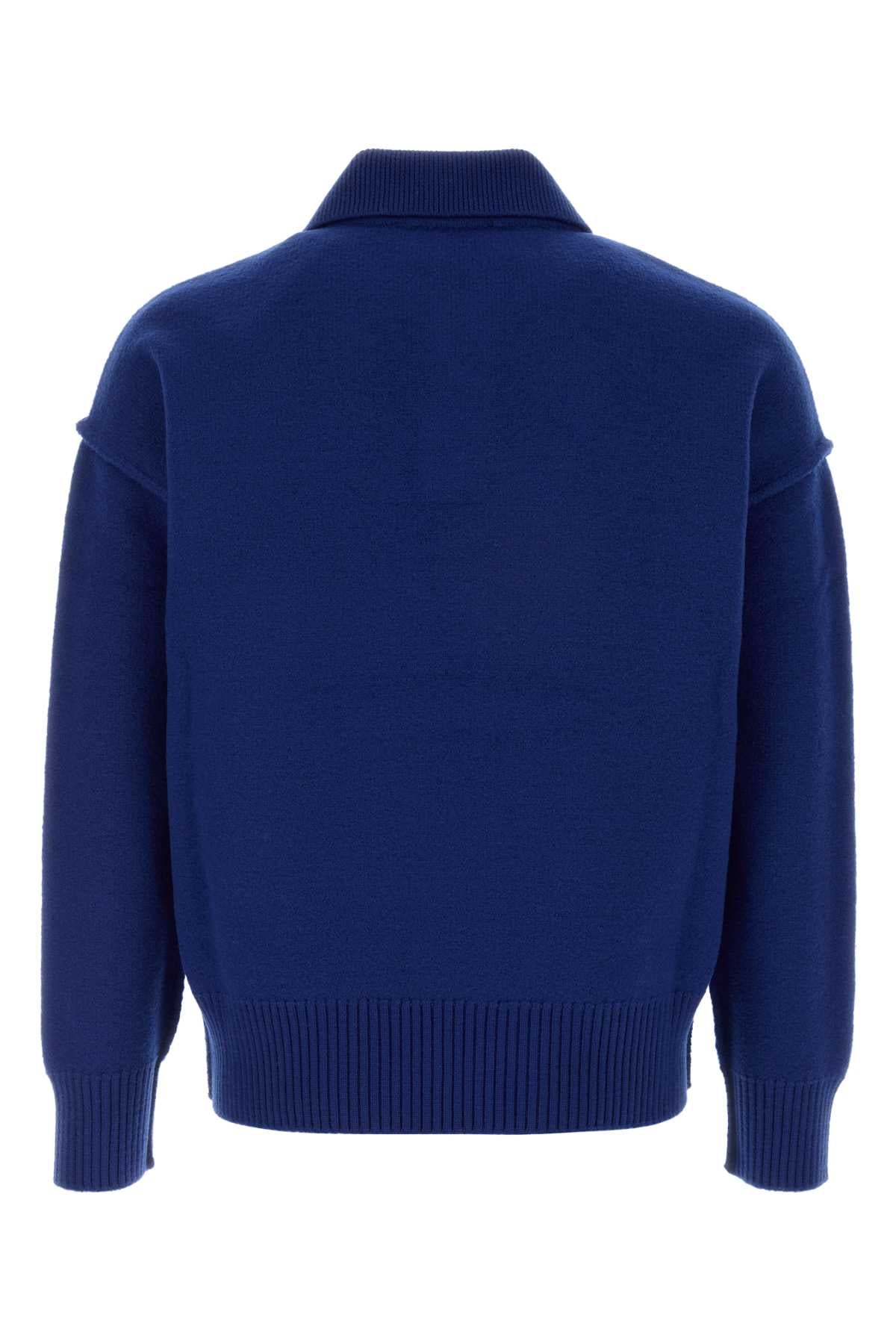 Ami Men Electric Blue Wool Polo Shirt AMI PARIS