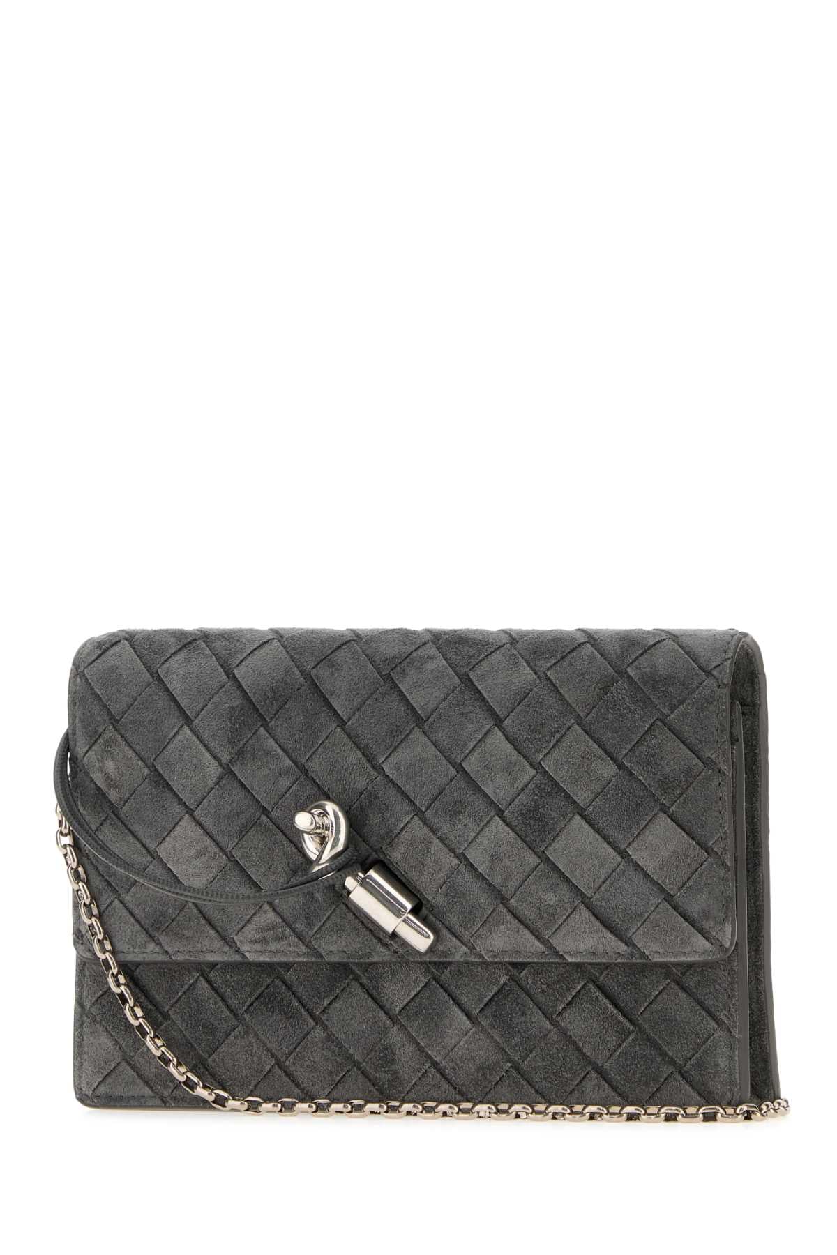Bottega Veneta Women Grey Suede Andiamo Clutch BOTTEGA VENETA