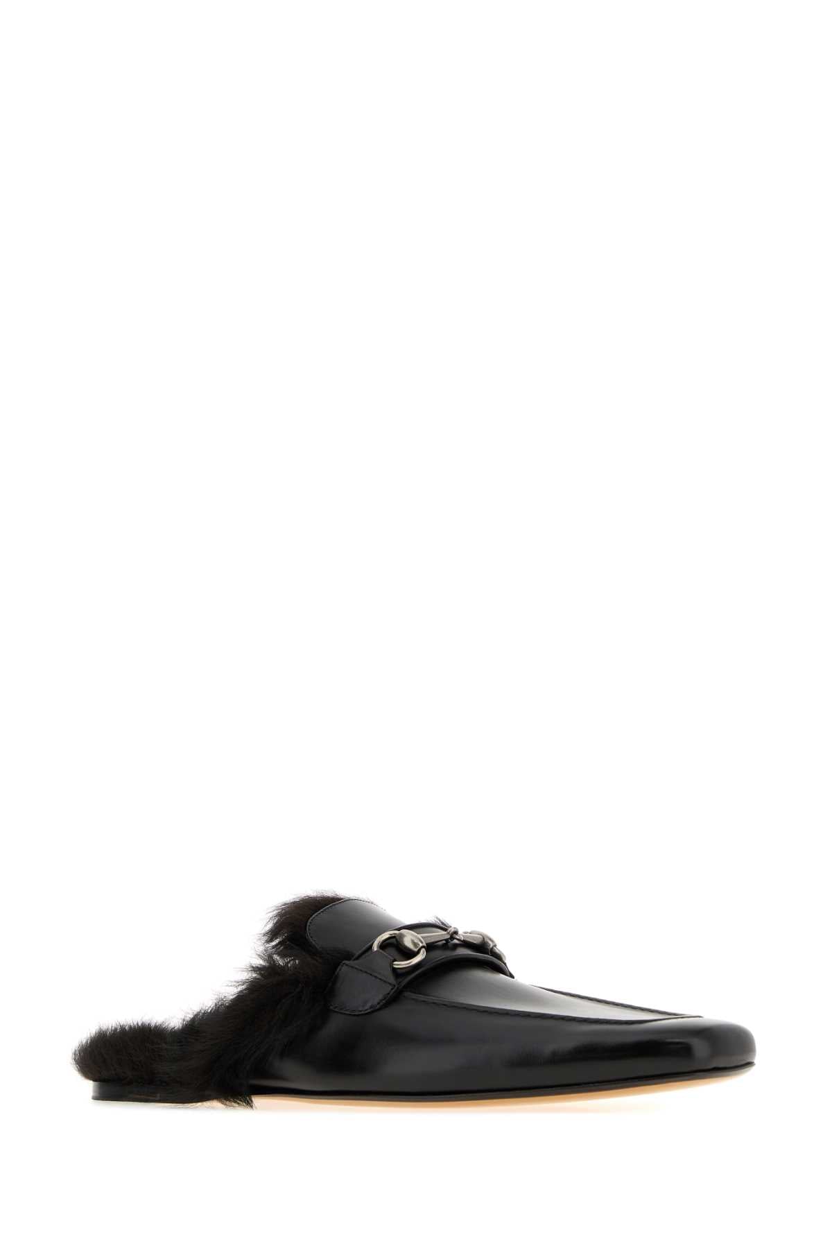 Gucci Men Black Leather Slippers GUCCI