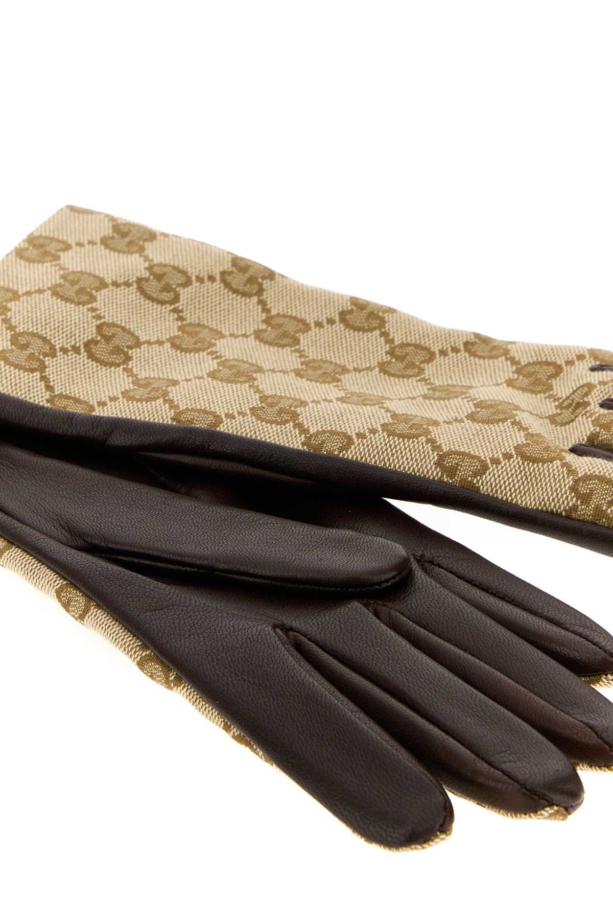 Gucci Women Gg Fabric And Leather Gloves GUCCI
