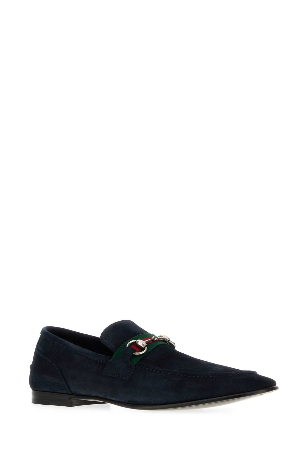 Gucci Men Dark Blue Suede Gucci Come Loafers GUCCI