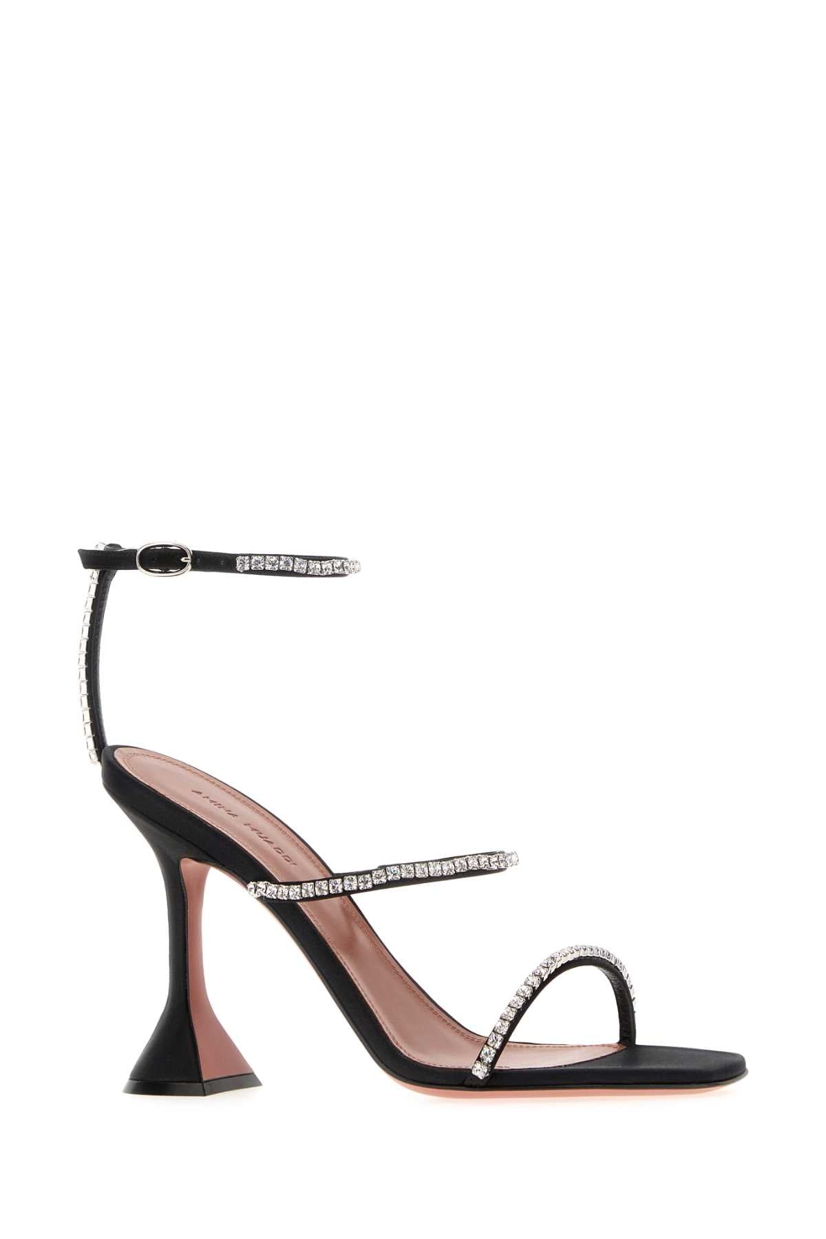 Amina Muaddi Women Black Satin Gilda Sandals AMINA MUADDI