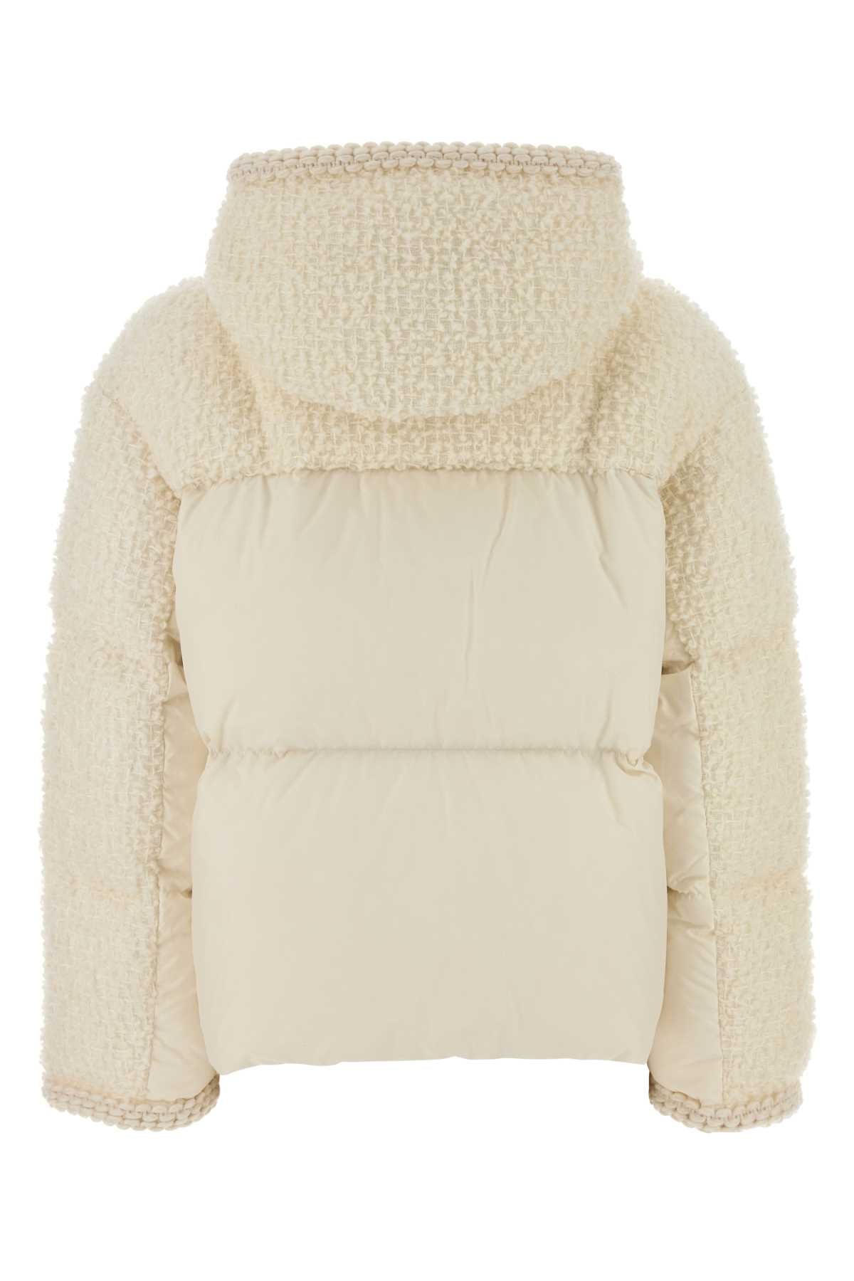 Moncler Women Ivory Boucle And Polyester Cristallin Down Jacket MONCLER