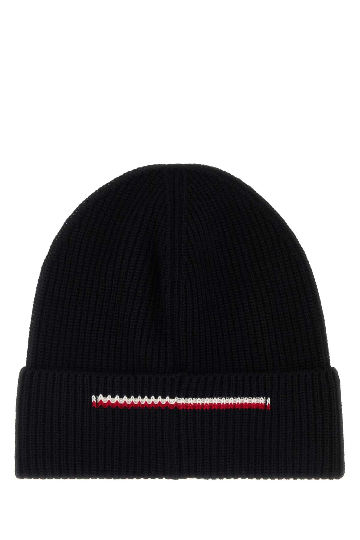 Moncler Men Black Wool Beanie Hat MONCLER