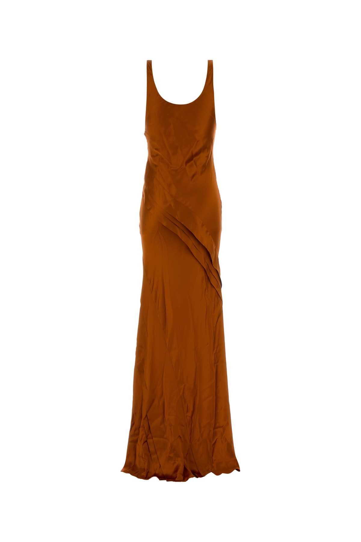 Saint Laurent Women Orange Satin Long Dress SAINT LAURENT