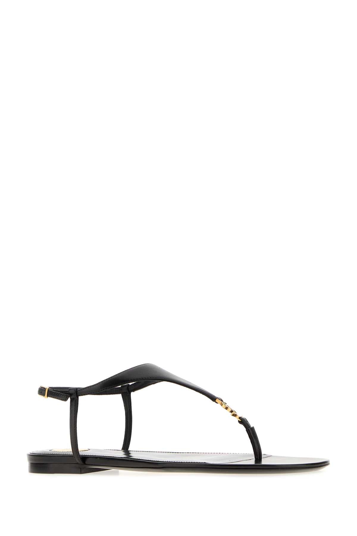 Saint Laurent Women Black Leather Cassandre Thong Sandals SAINT LAURENT