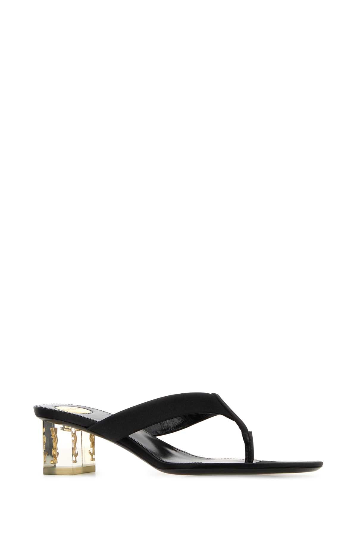 Saint Laurent Women Black Satin Frida Thong Mules SAINT LAURENT