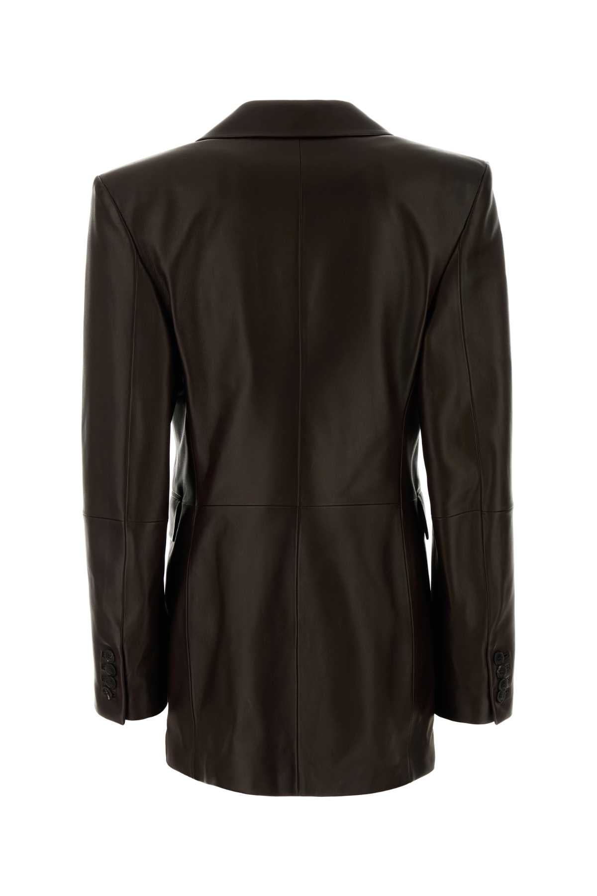 Saint Laurent Women Chocolate Leather Blazer SAINT LAURENT