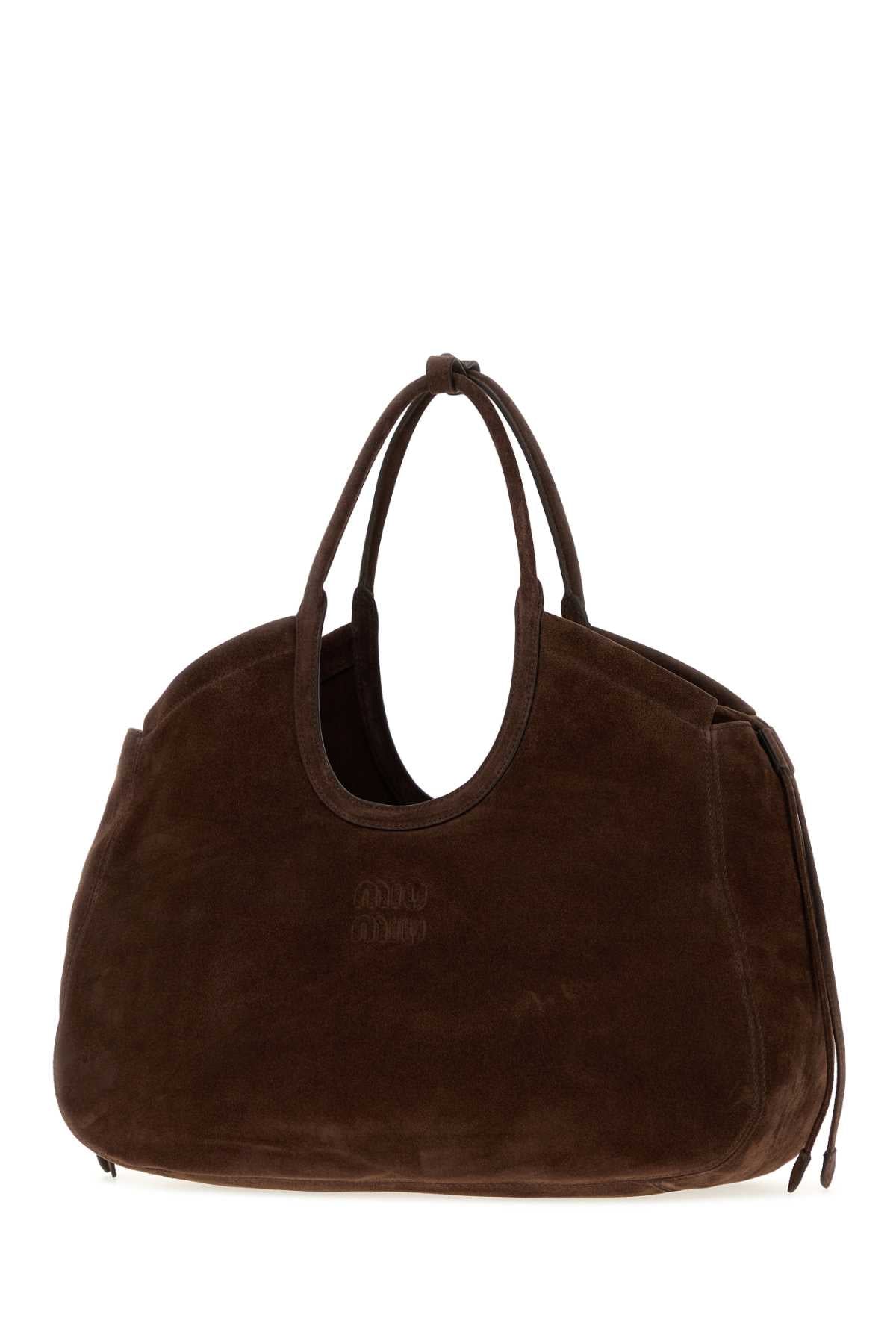 Miu Miu Women Dark Brown Suede Ivy Shopping Bag MIU MIU