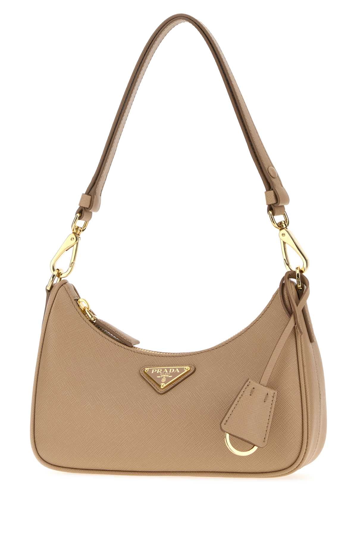 Prada Women Beige Leather Mini Prada Re-Edition Shoulder Bag PRADA