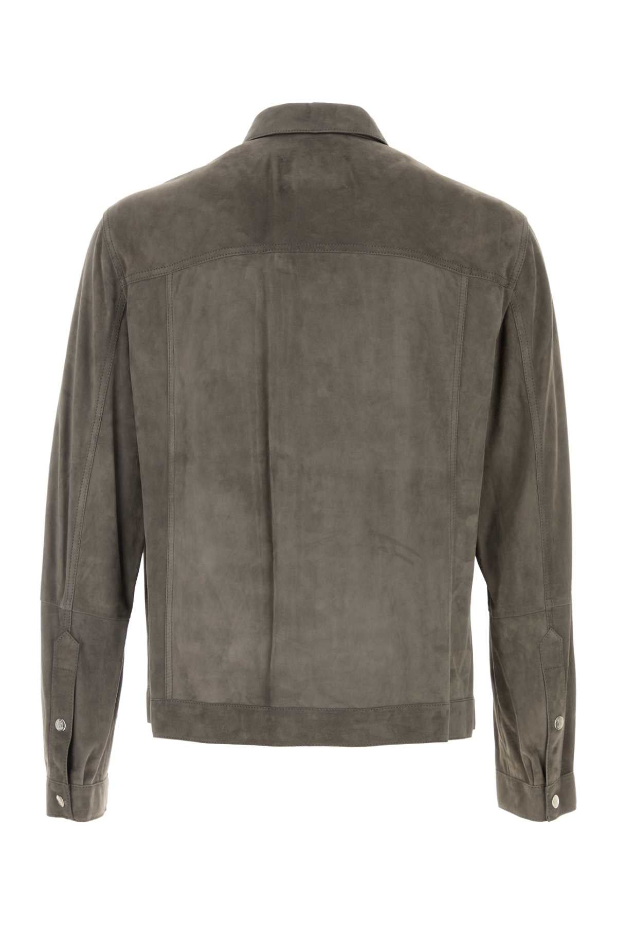 Brunello Cucinelli Men Dove Grey Suede Overshirt BRUNELLO CUCINELLI