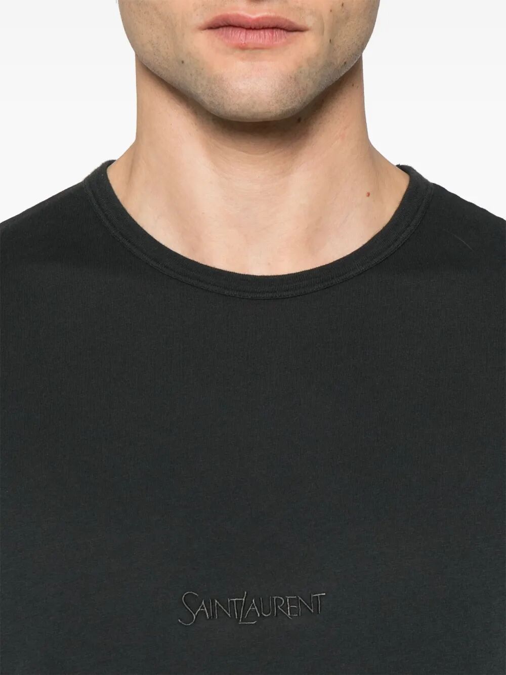 Saint Laurent Men Tonal Logo Embroidery Cotton T-Shirt SAINT LAURENT