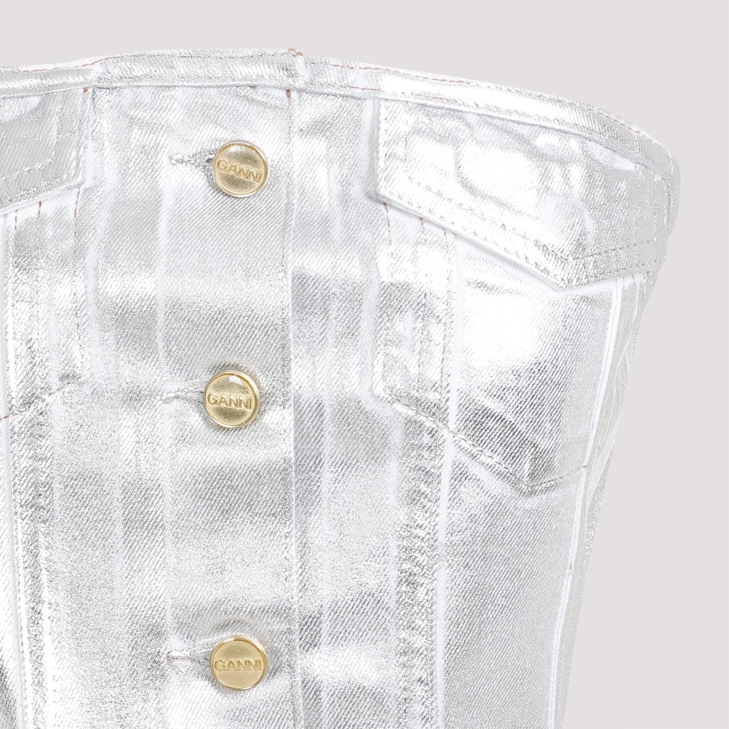 Ganni Foil Corsage Denim Top Women GANNI