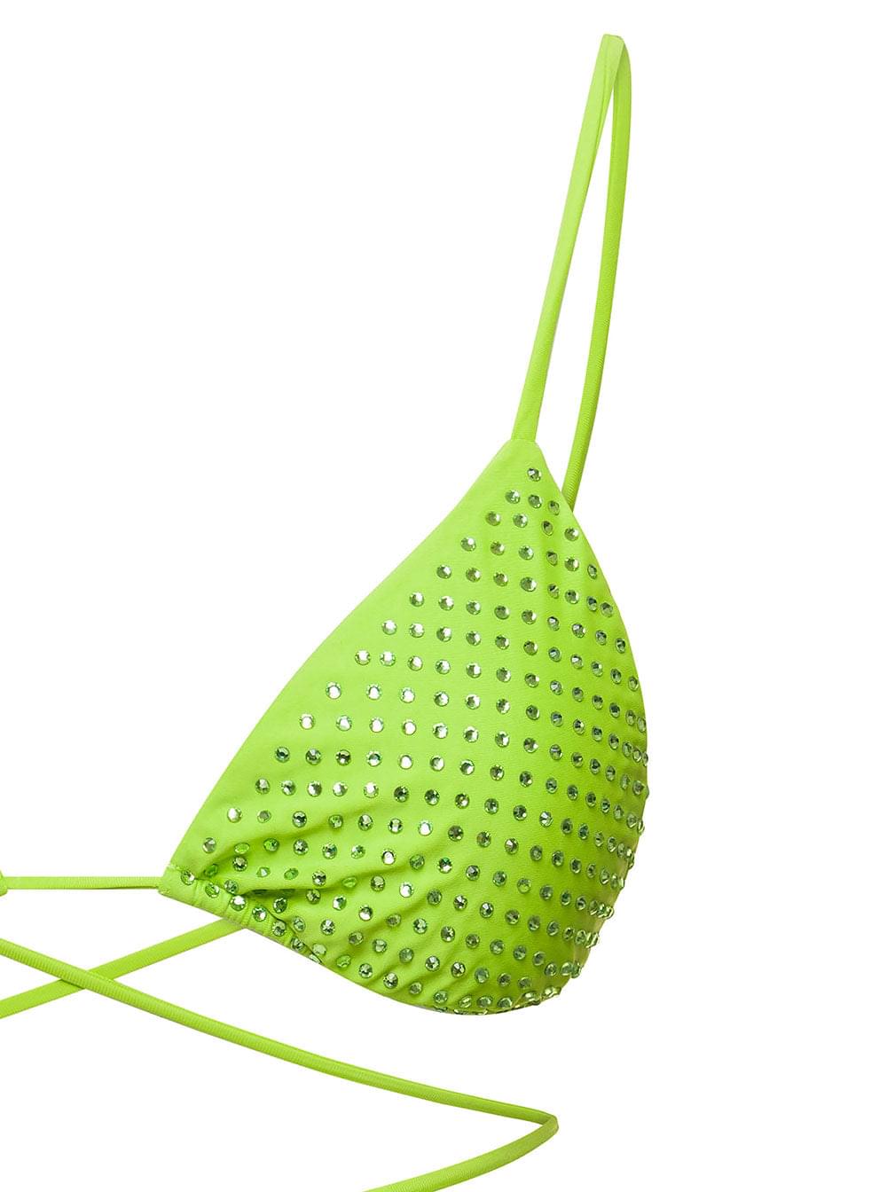 Self-Portrait Women Bikini Top With All-Over Crystal Embellishment In Green Polyamide Woman SELF-PORTRAIT