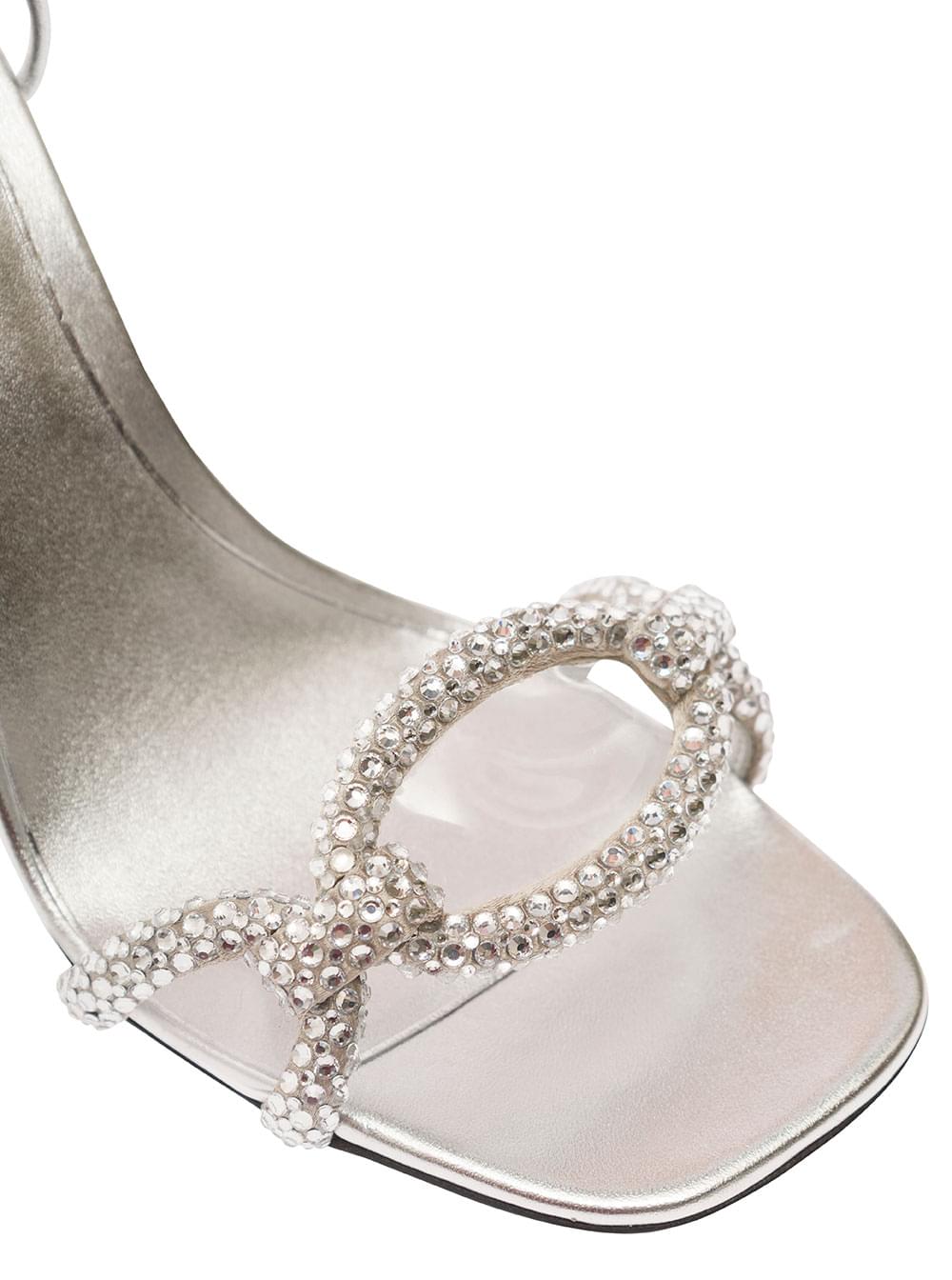 Valentino Garavani Women 'Chain 1967' Silver Sandal With Laces And Trasparent Heel In Metallic Nappa Leather Woman VALENTINO GARAVANI