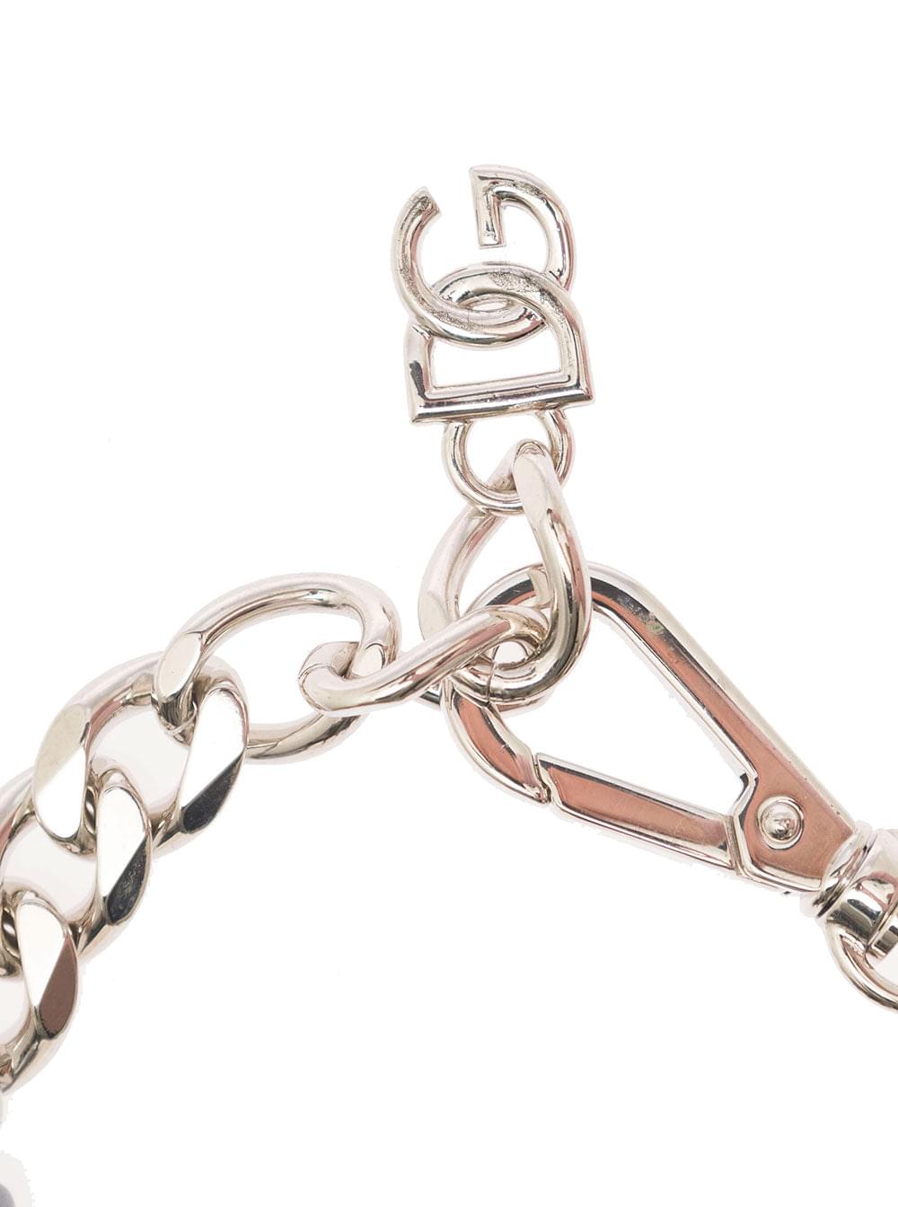 Dolce & Gabbana Women Silver-Colored Bracelet With Shell And Logo Charm In Brass Woman DOLCE & GABBANA