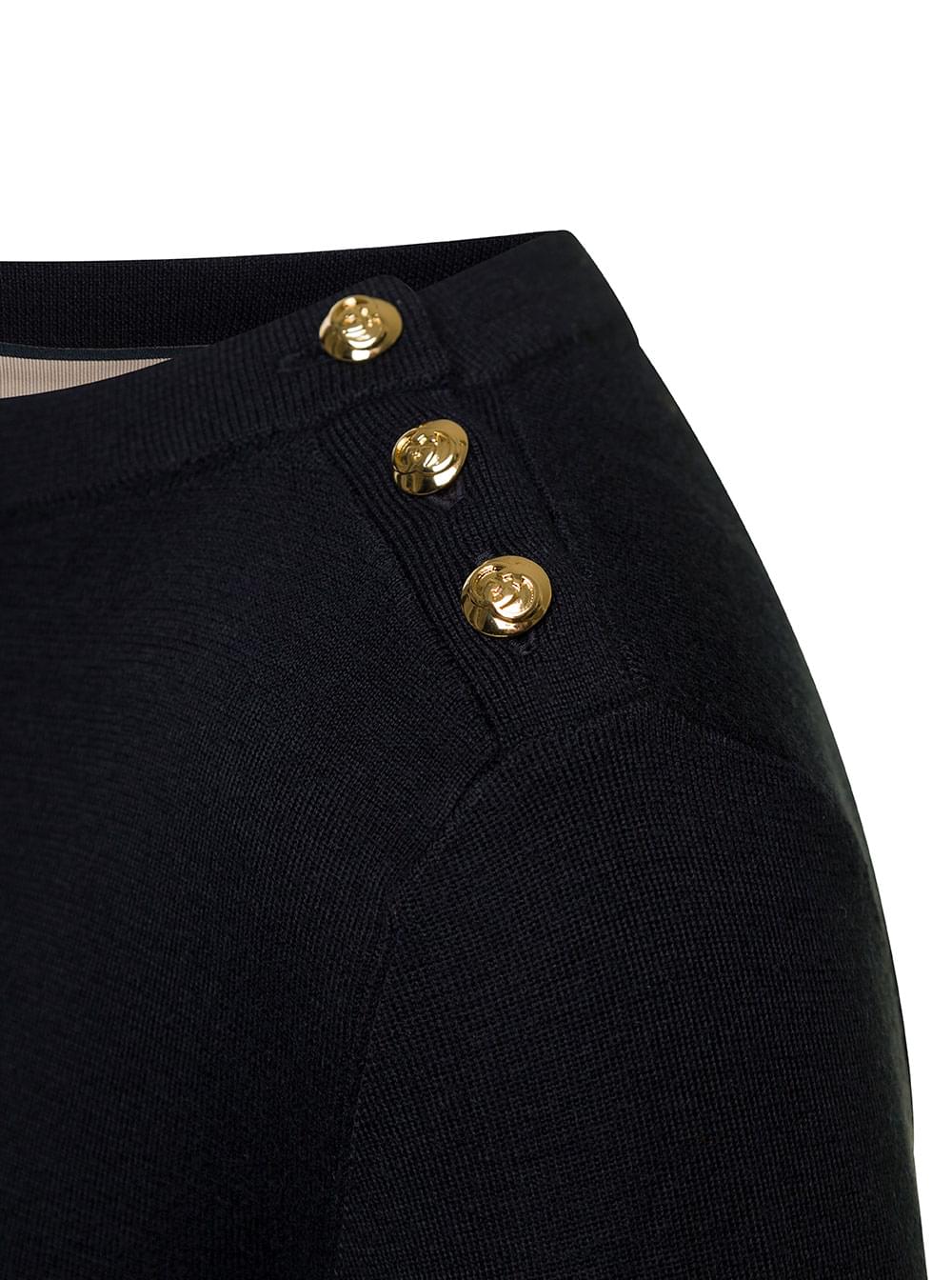 Gucci Women Black Sweater With Boat Neckline And Golden Logo Buttons In Cashmere Woman GUCCI