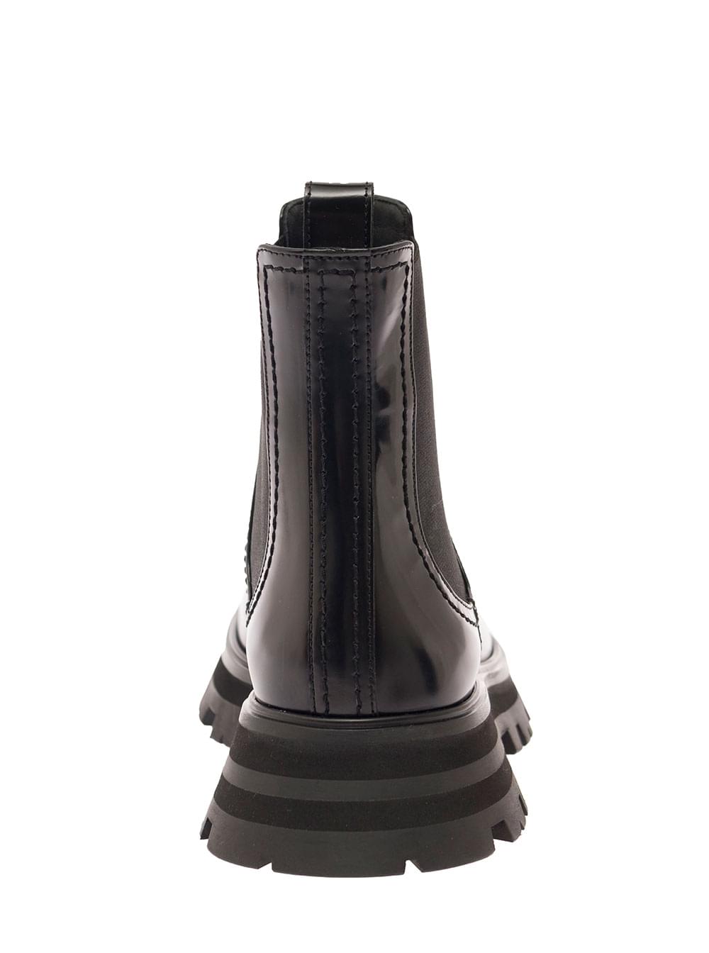 Alexander Mcqueen Women Black Chelsea Boots With Elastic Inserts In Smooth Leather Woman ALEXANDER MCQUEEN