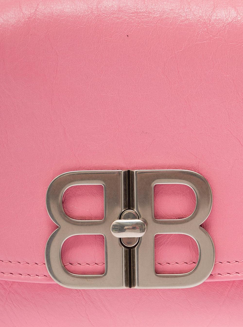 Balenciaga Women Pink Crossbody Bag With Palladium-Tone Bb Logo In Leather Woman BALENCIAGA