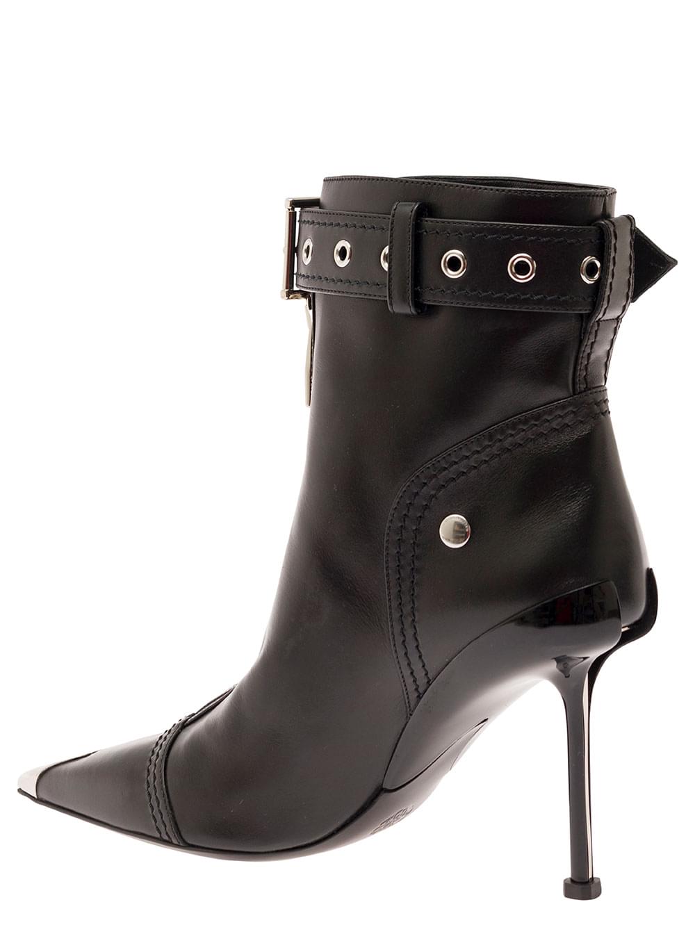 Alexander Mcqueen Women Black Ankle Boots With Buckle And Zip Closure In Leather Women ALEXANDER MCQUEEN