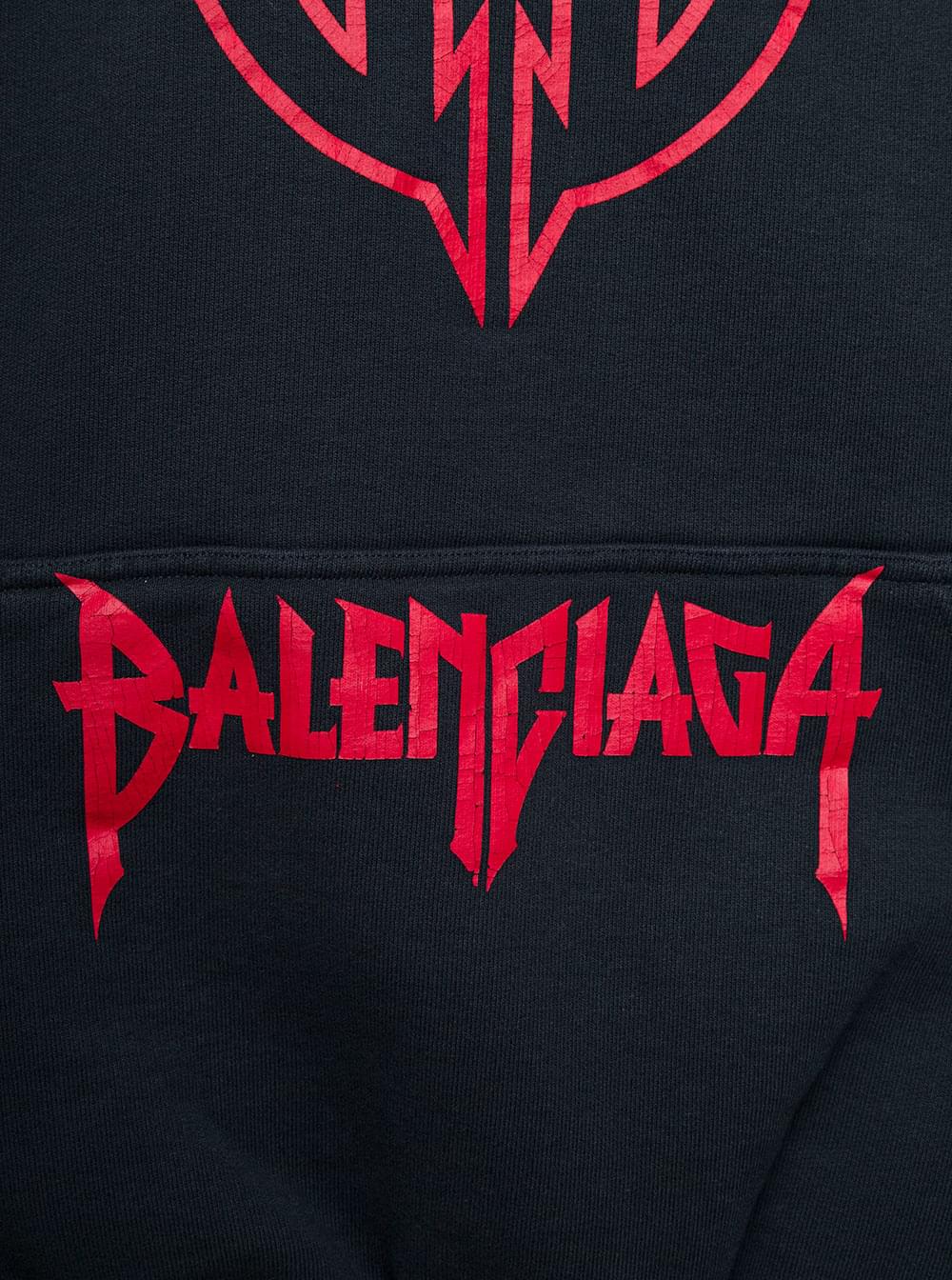 Balenciaga Men Black Hoodie With Maxi Logo Print On Front And Rear In Cotton Stretch Man BALENCIAGA