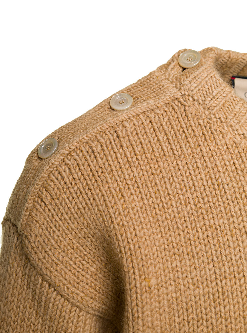 Gucci Men Camel Brown Crewneck Sweater With Web Intarsia In Wool And Mohair Man GUCCI