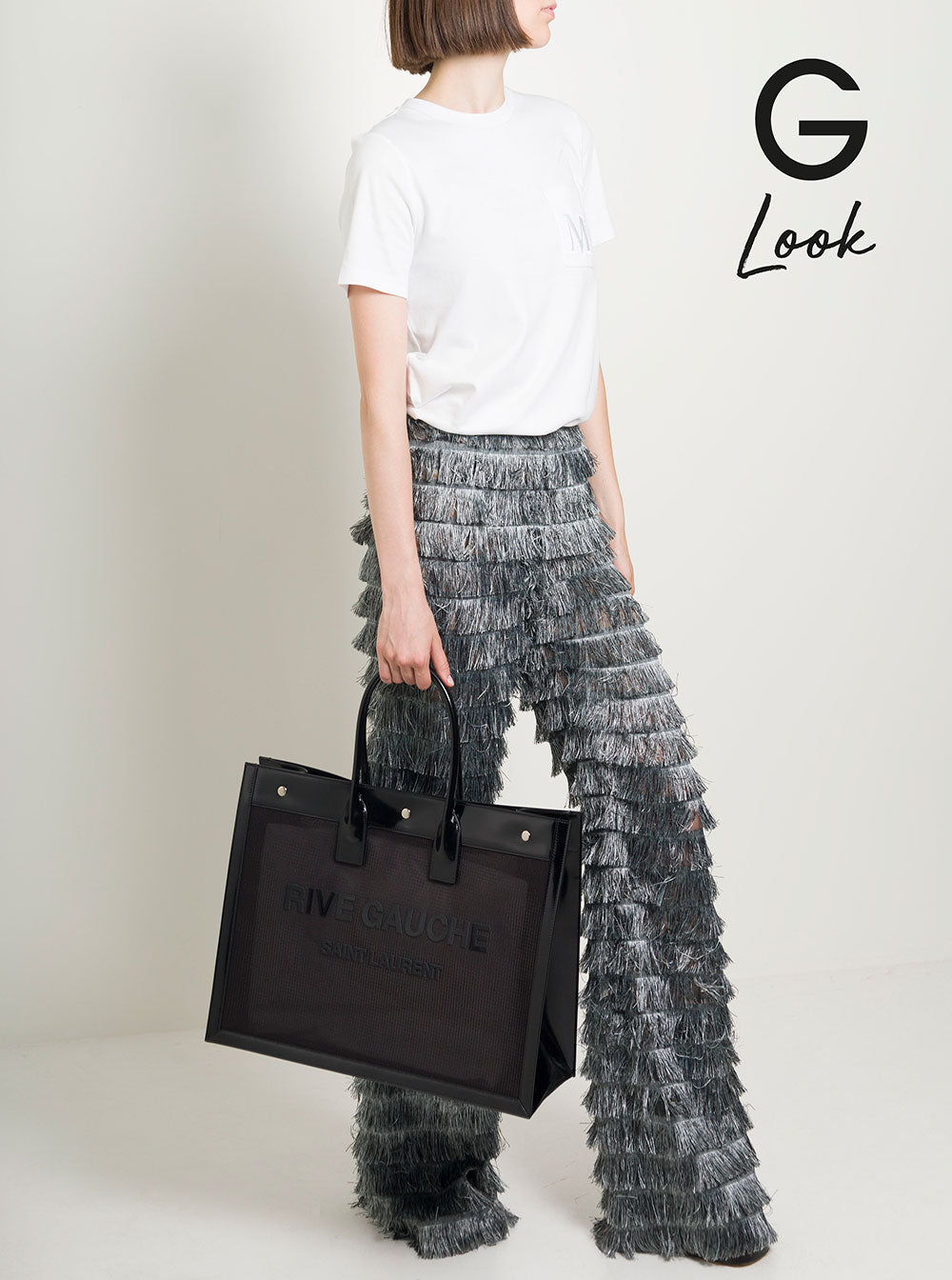 Saint Laurent Women Black Tote Bag With Tonal Rive Gauche Logo In Raphia Woman SAINT LAURENT