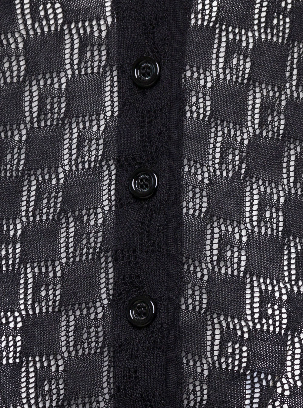 Gucci Women Black Polo Shirt With Button Closure And Gg Motif In Cotton And Silk Blend Woman GUCCI
