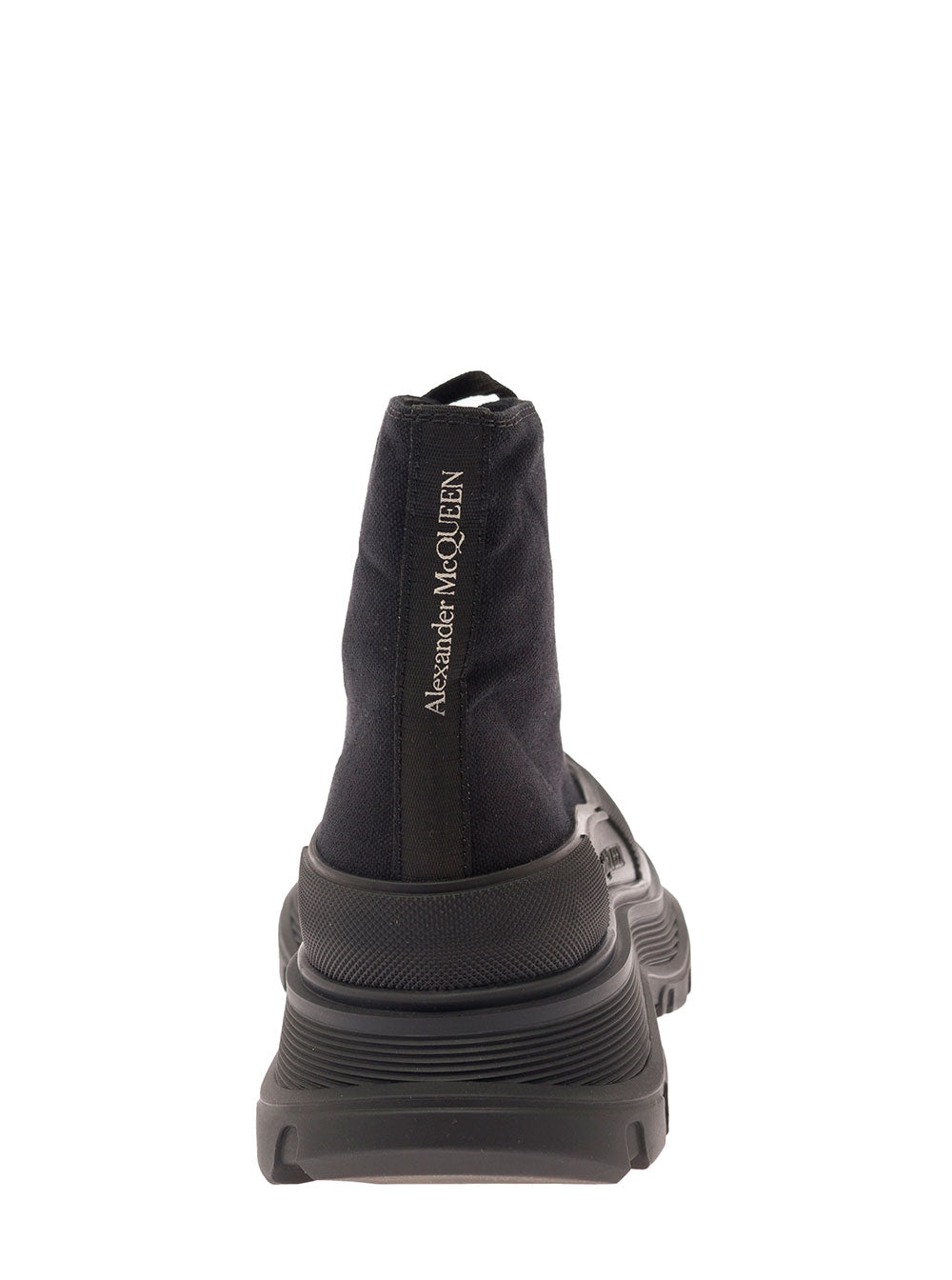Alexander Mcqueen Women 'Tread Slick' Black High Top Sneakers With Oversized Platform In Cotton Woman ALEXANDER MCQUEEN
