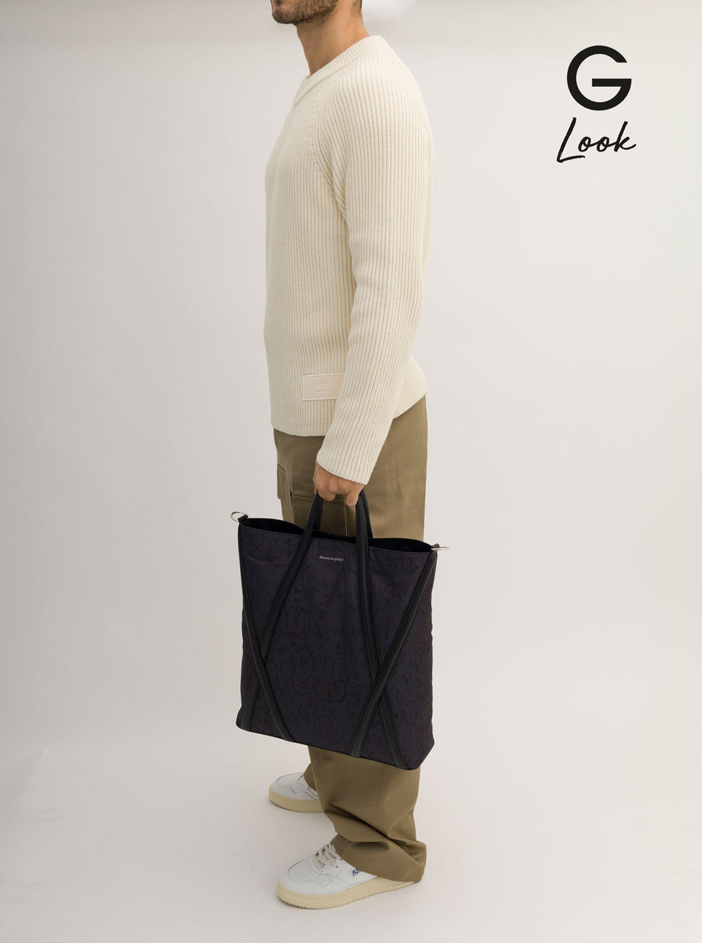 Alexander Mcqueen Men 'The Harness' Black Tote Bag With Logo Detail In Nylon Man ALEXANDER MCQUEEN