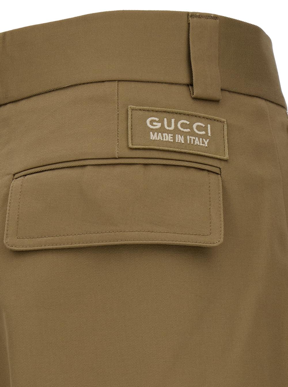 Gucci Men Beige High-Waisted Pants With Logo Patch In Cotton Man GUCCI