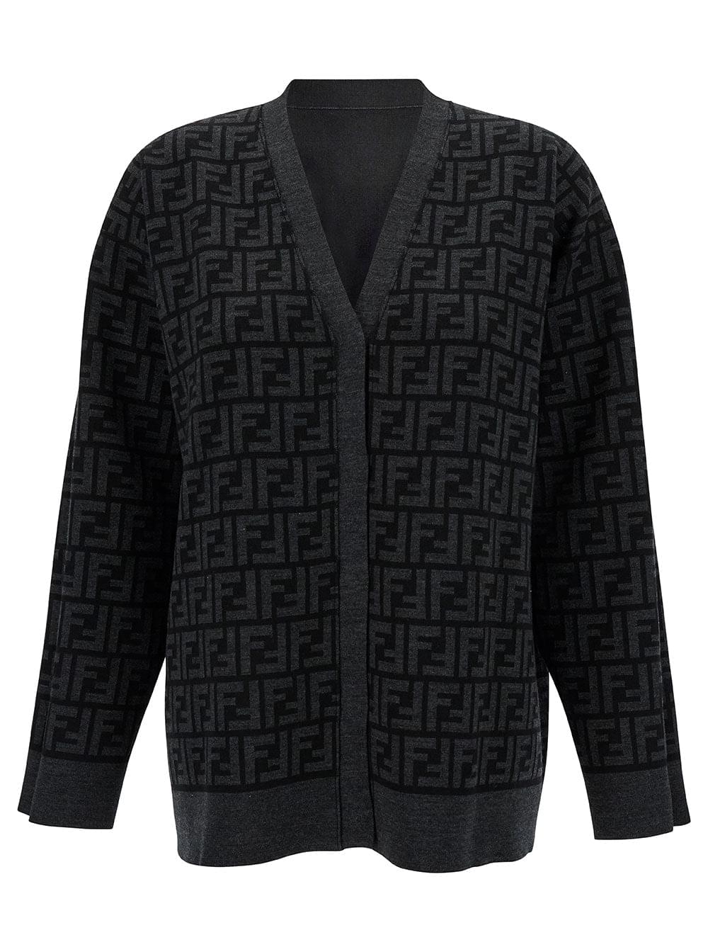 Fendi Women Black Reversible Cardigan With Jacquard Ff Motif In Knit Woman FENDI