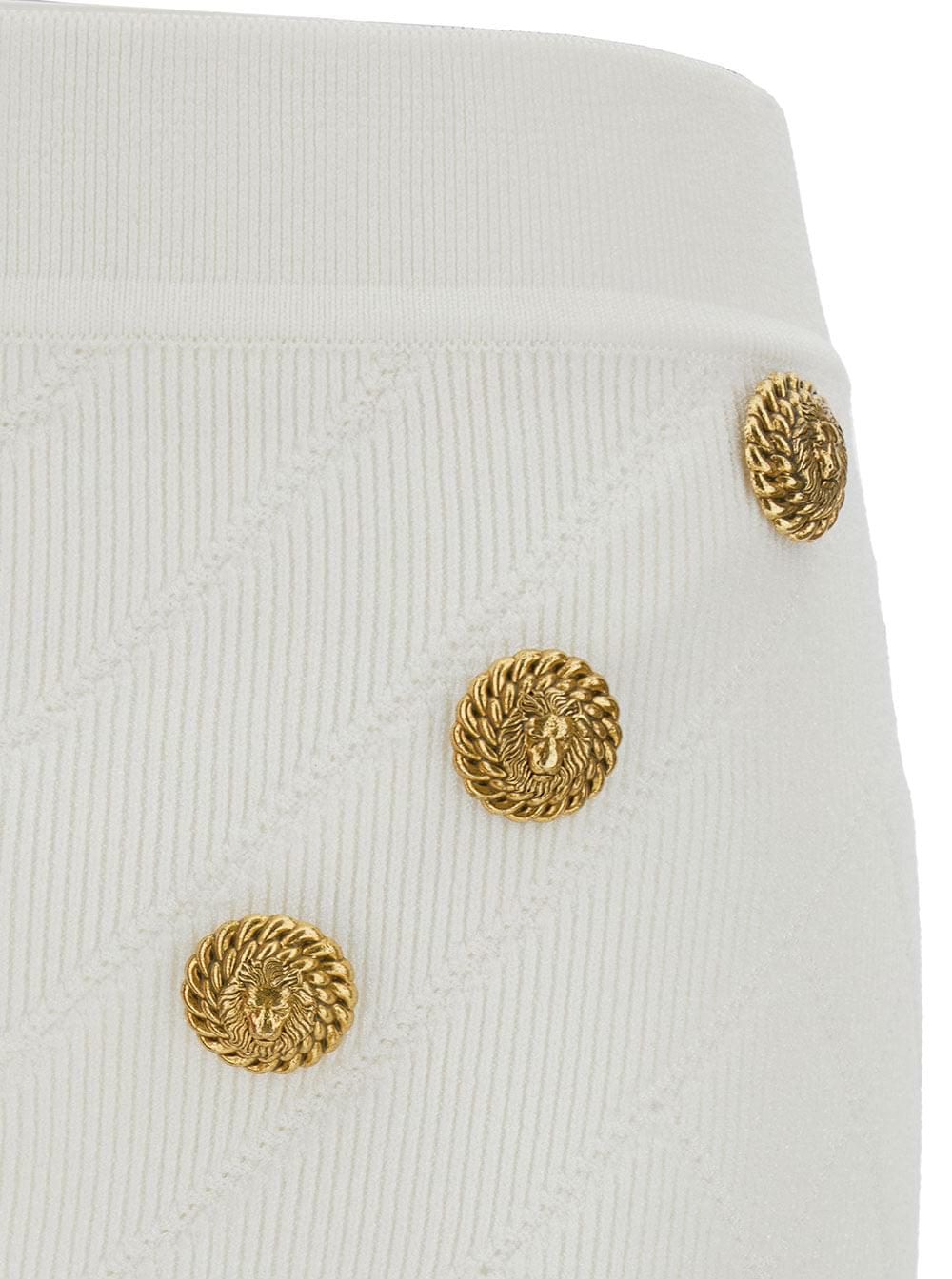 Balmain Women White Mini Pencil Skirt With Jewel Buttons In Viscose Blend Woman BALMAIN
