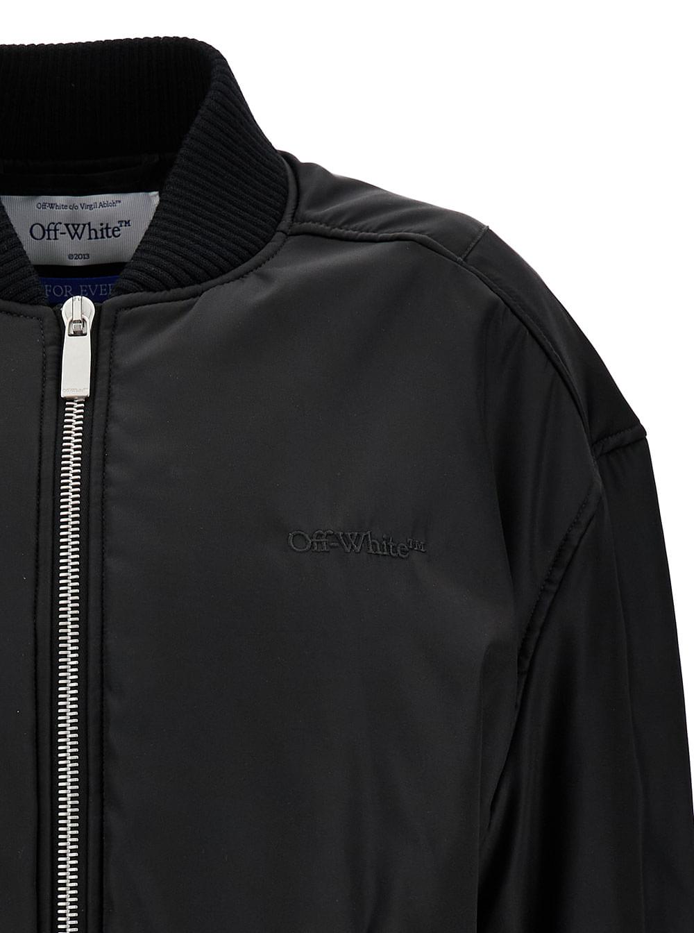 Off-White Women Blak Bomber Jacket With Tonal Logo Embroidery In Nylon Woman OFF-WHITE