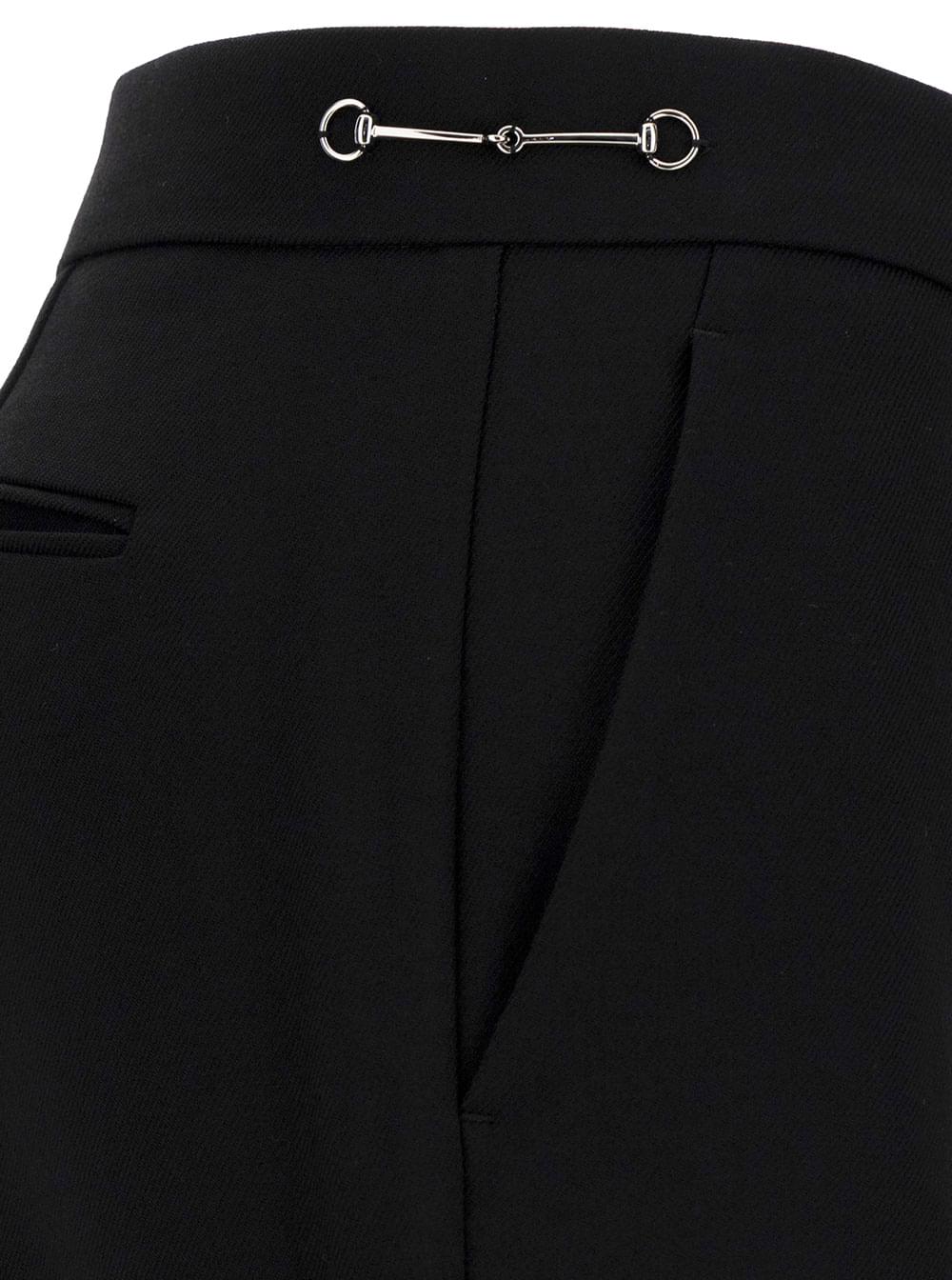 Gucci Women Black Slim Pants With Web Detail In Wool Woman GUCCI