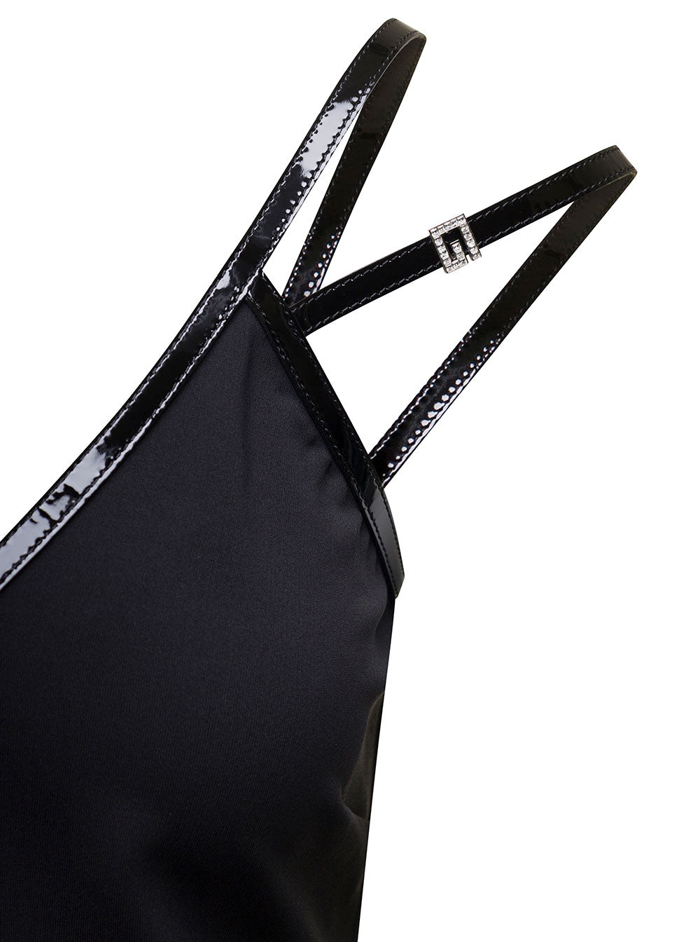 Gucci Women Mini Black Dress With Black Leather Trim And Double Strap In Stretch Viscose Woman GUCCI